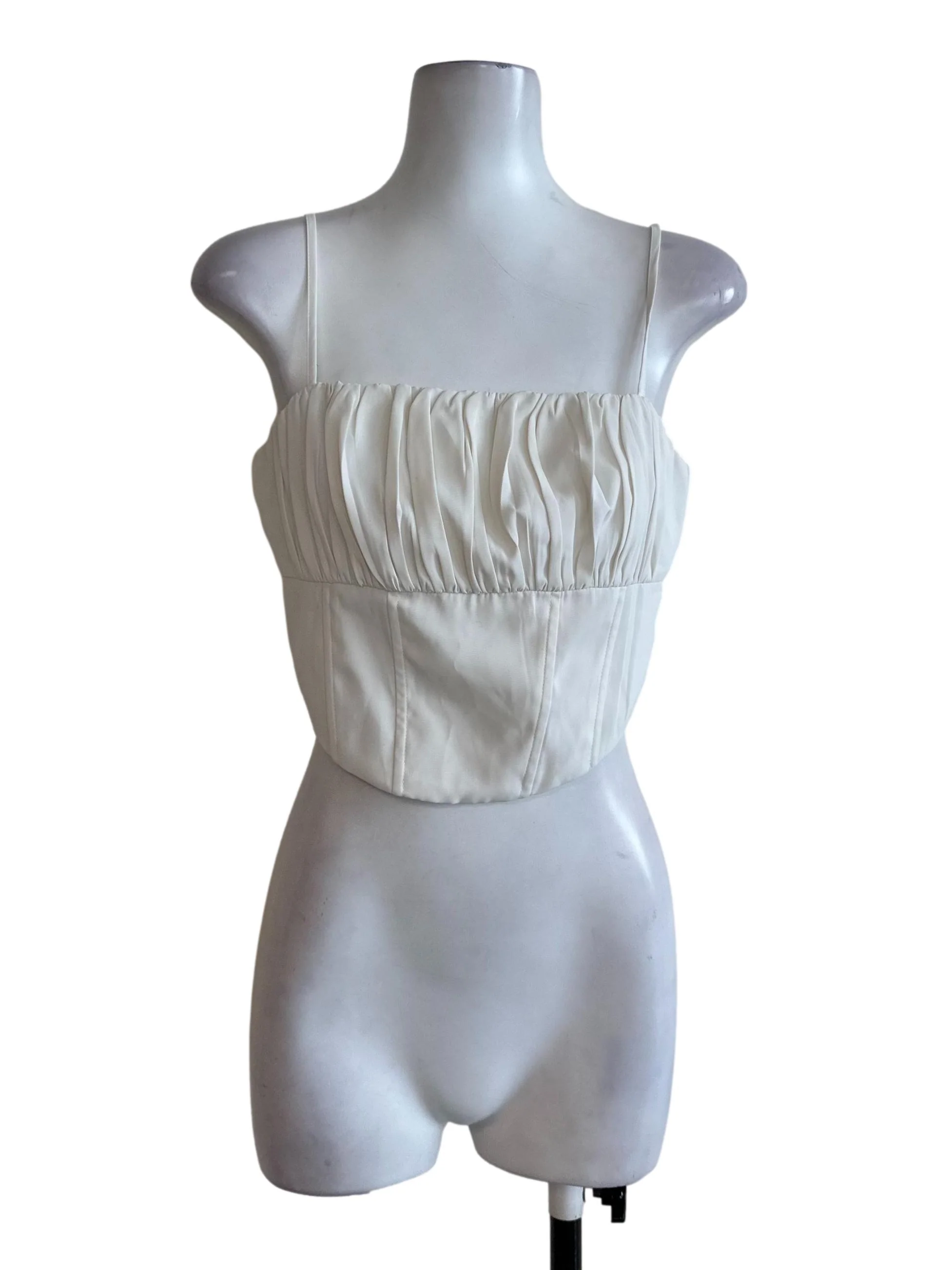 Pearl White Ruched Fitted Square Neck Top