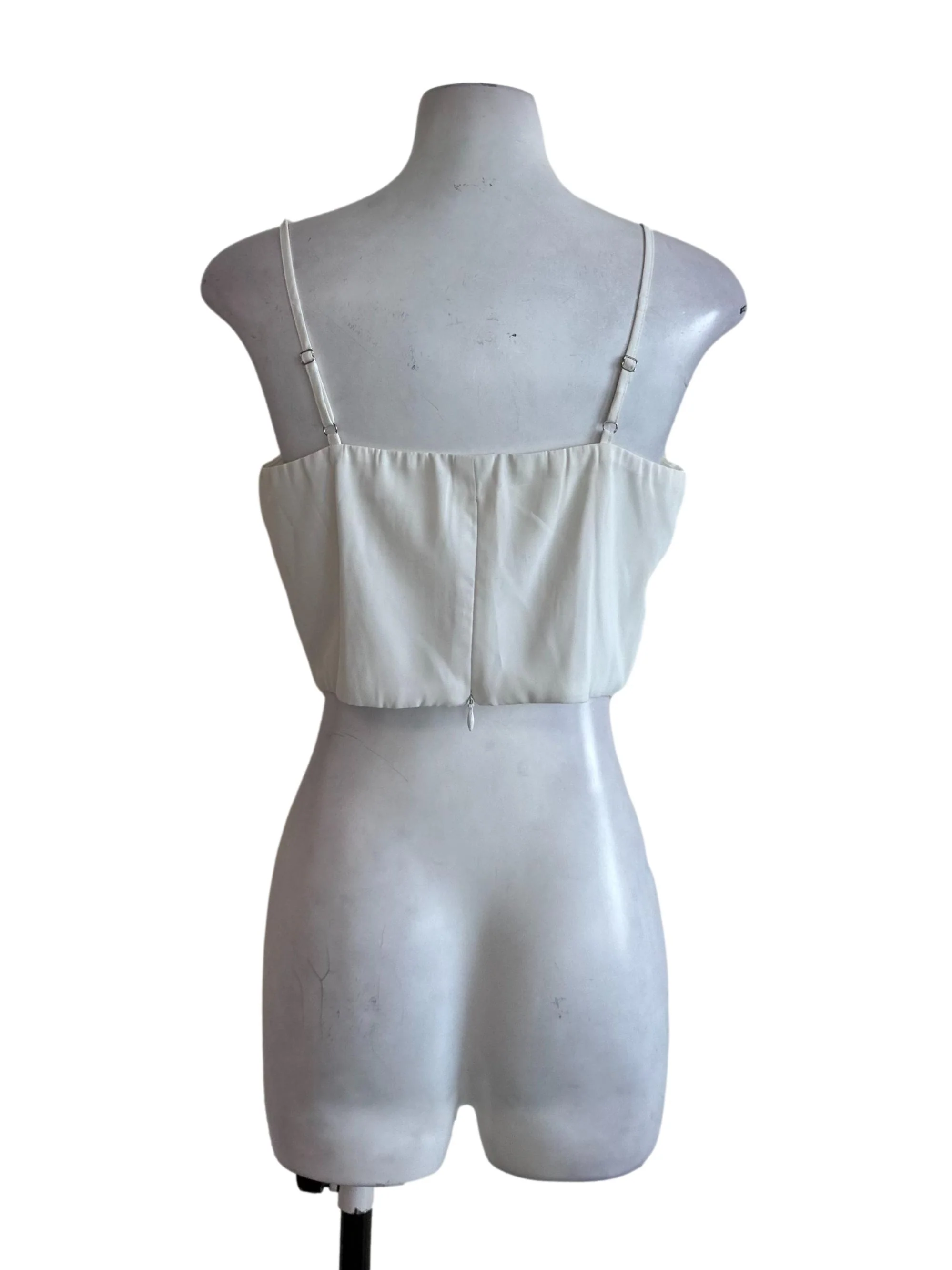 Pearl White Ruched Fitted Square Neck Top - Image 2