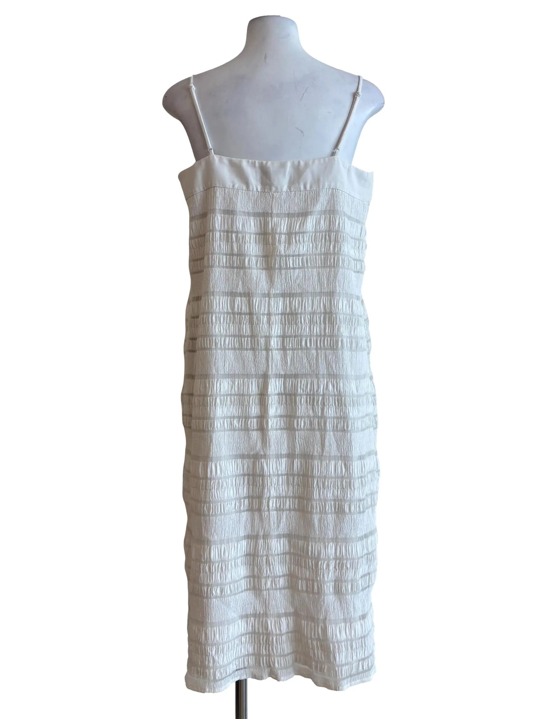 Pearl White Spaghetti Strap Textured Cotton Dress - Image 2