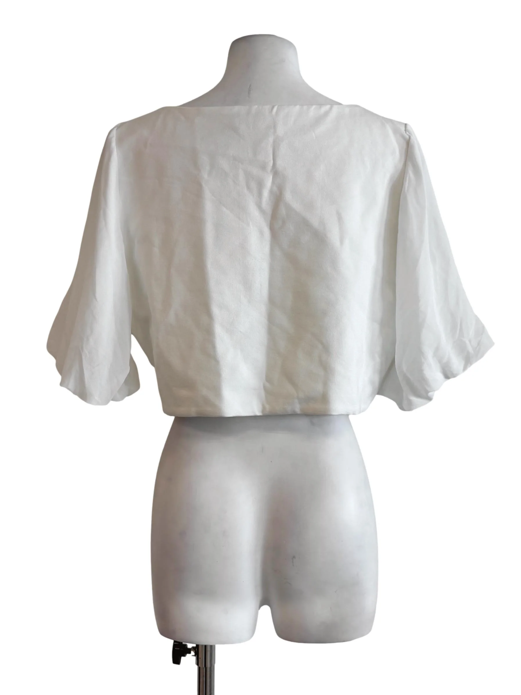 Pearl White Square Neck Puff Sleeve Blouse - Image 2