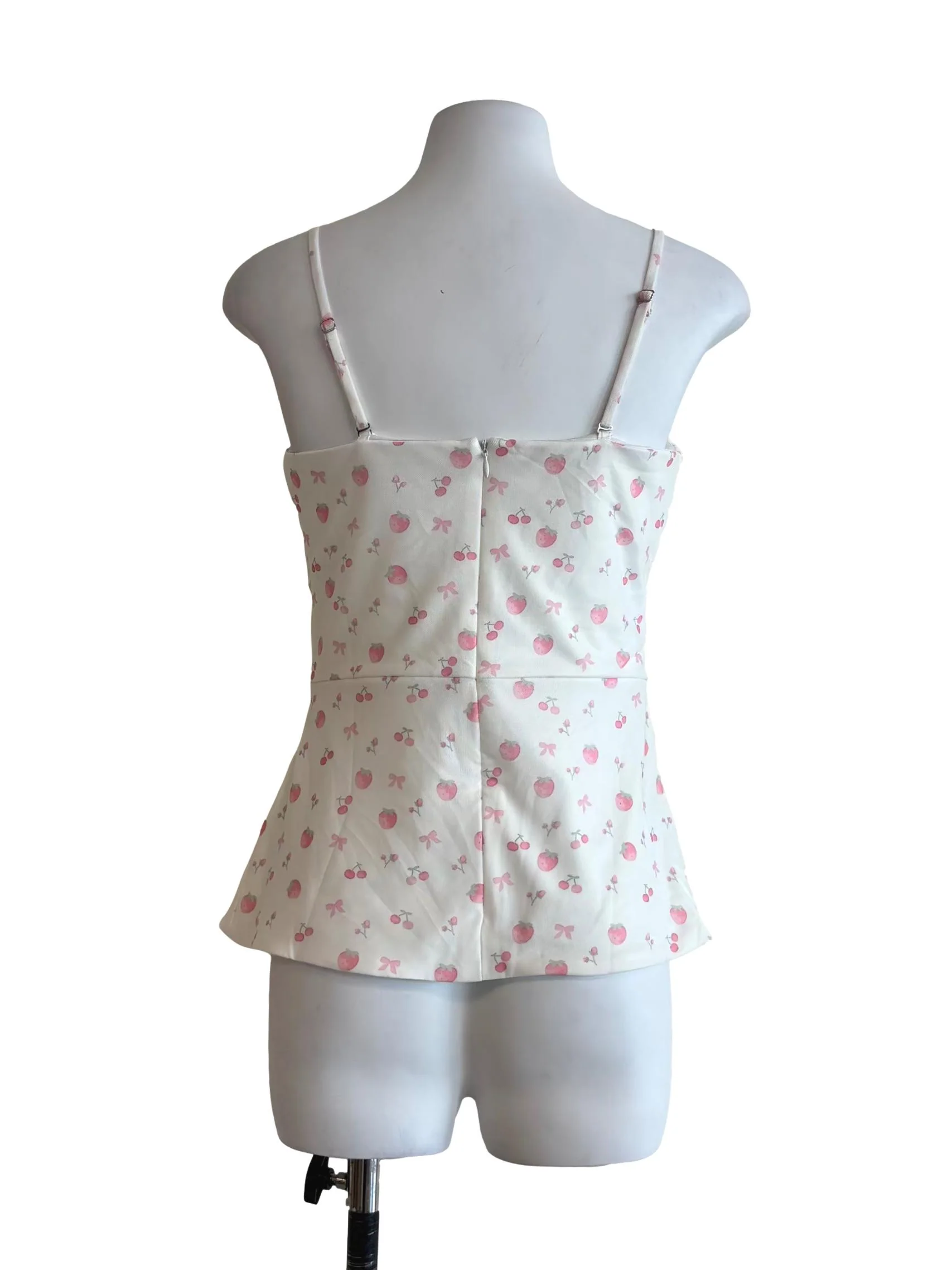 Pearl White Strawberry Print Peplum Top - Image 2
