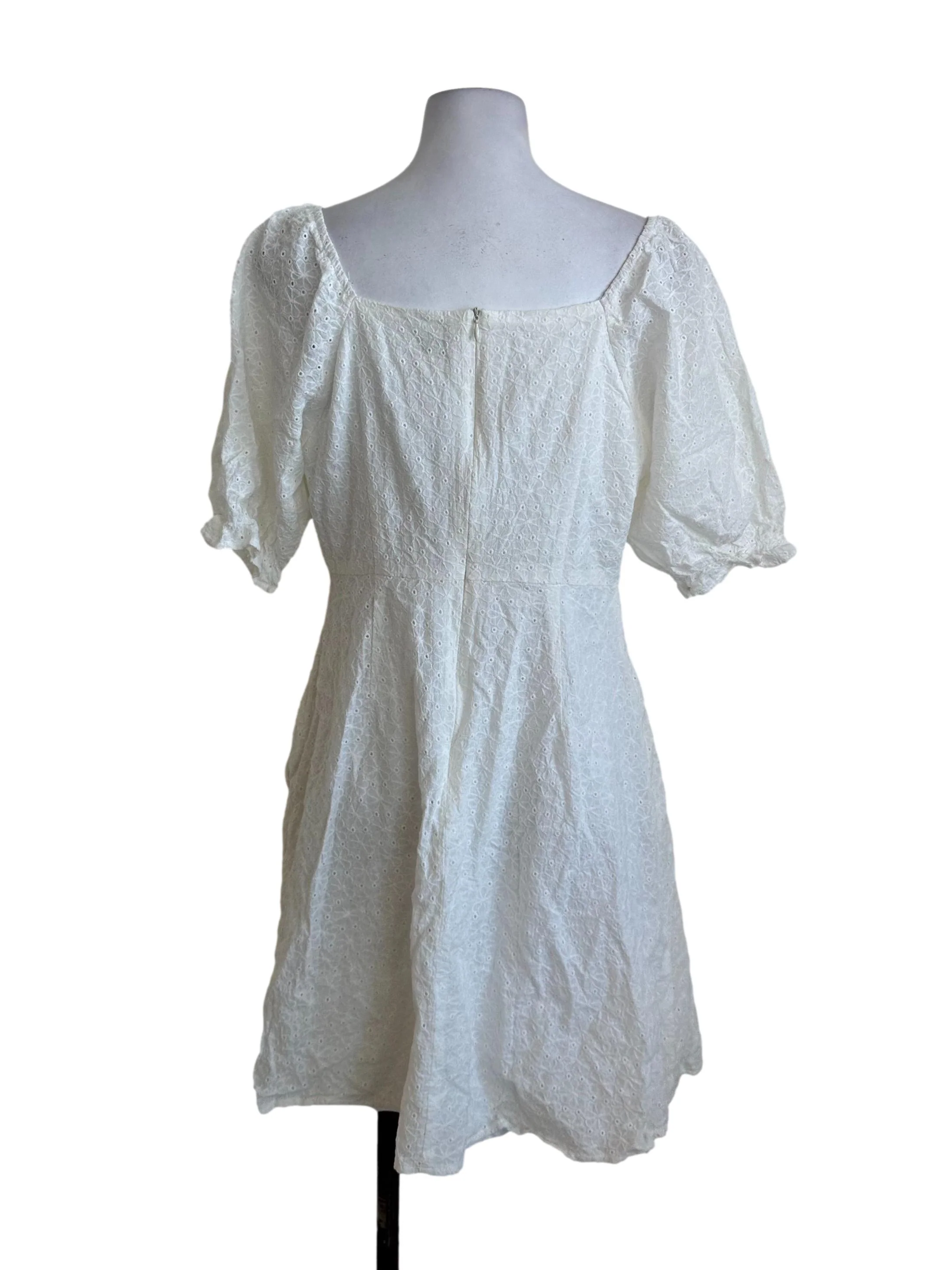Pearl White Textured Button Dress - Image 2