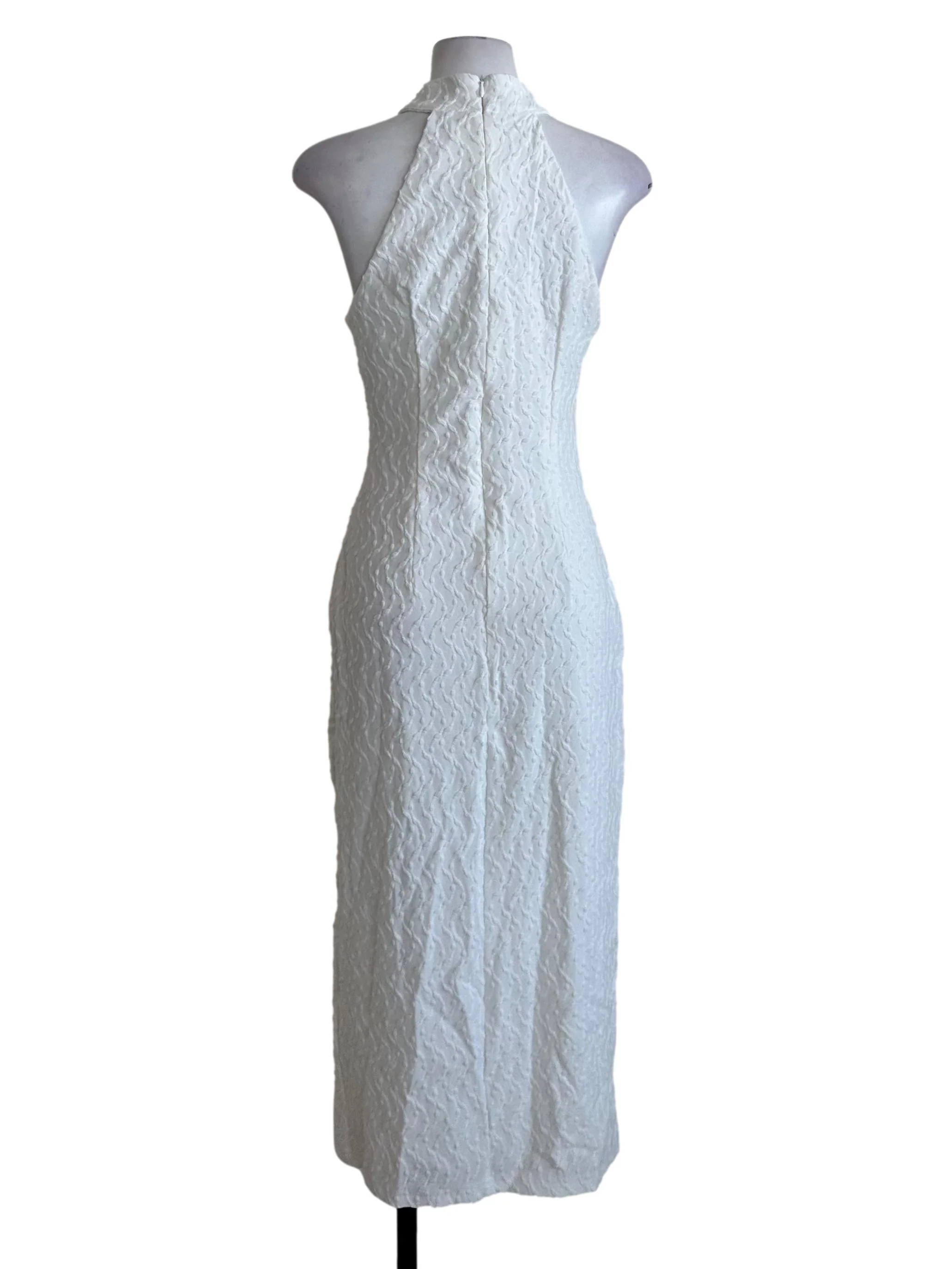 Pearl White Textured Cheongsam Slit Dress - Image 2