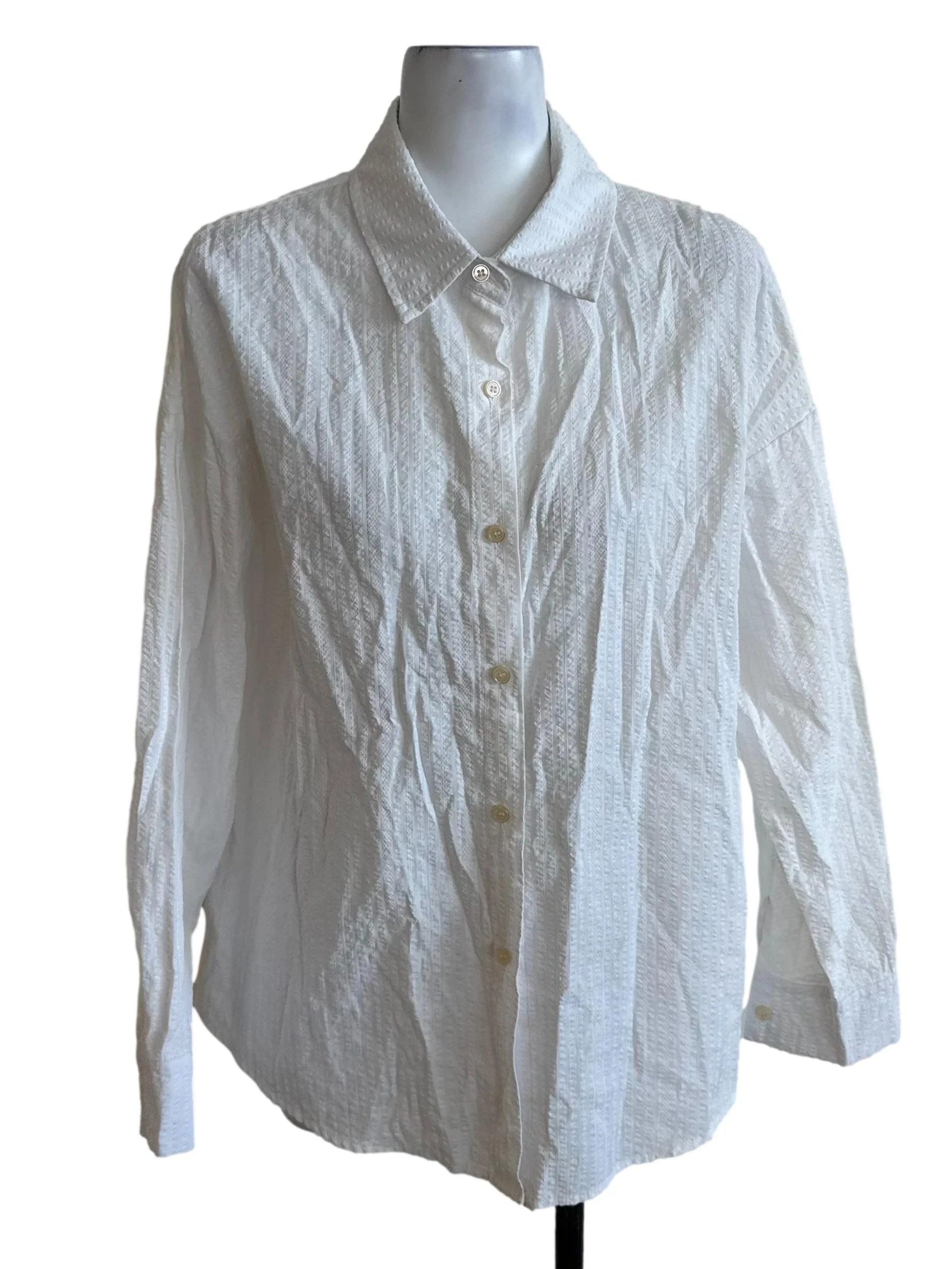 Pearl White Textured Collar Top