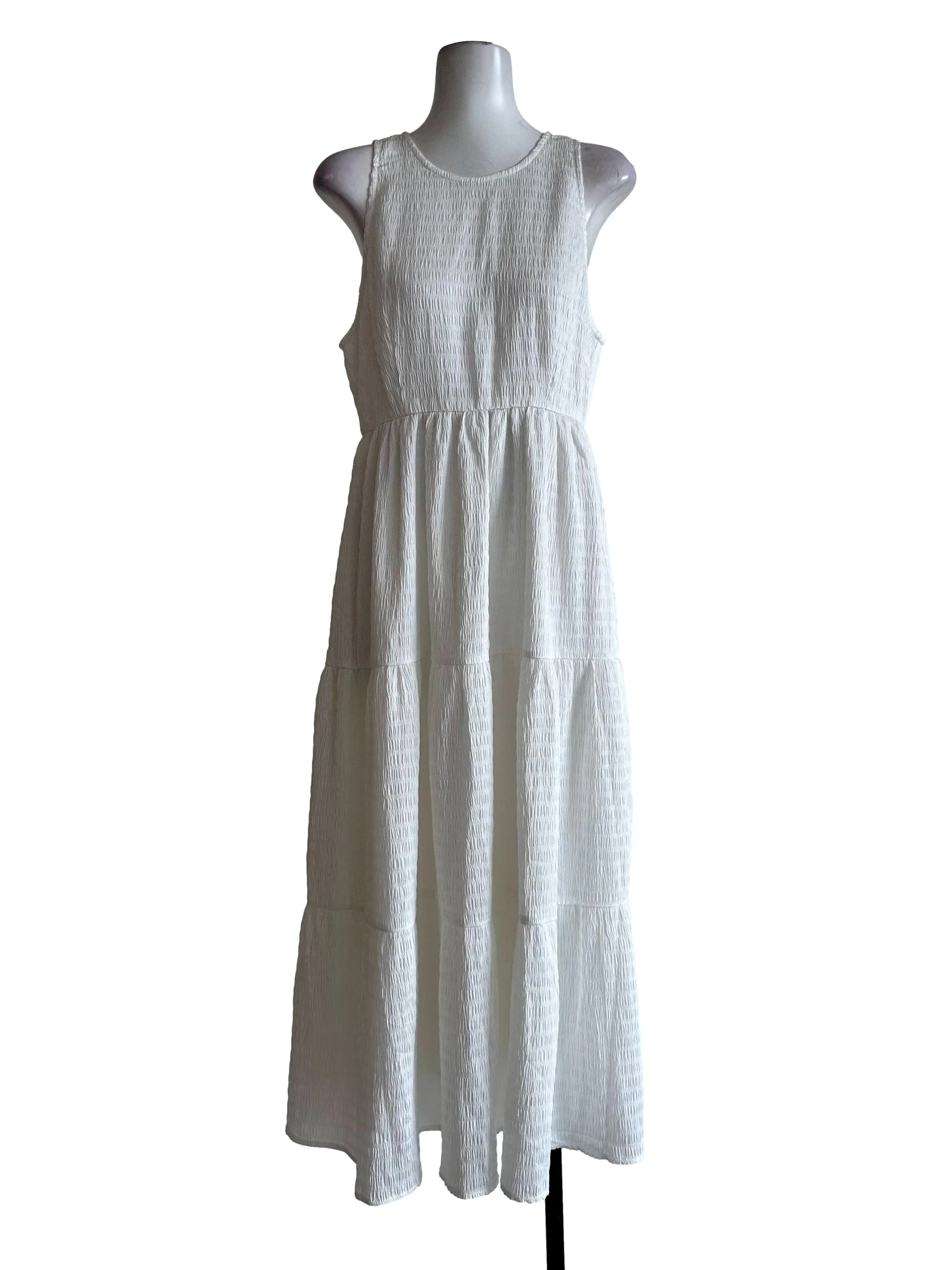 Pearl White Textured Sleeveless Maxi Dress