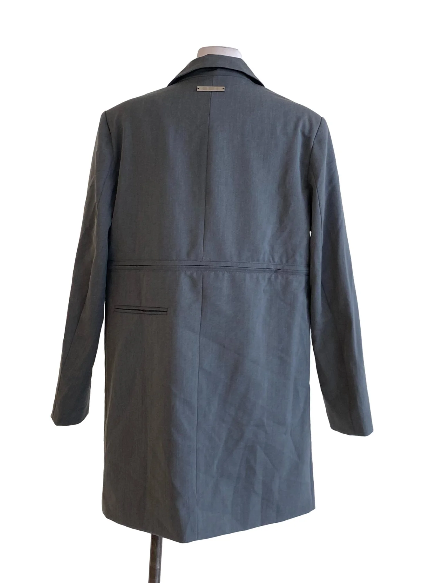 Pebble Grey Notched Collar Single Breasted Long Blazer - Image 2