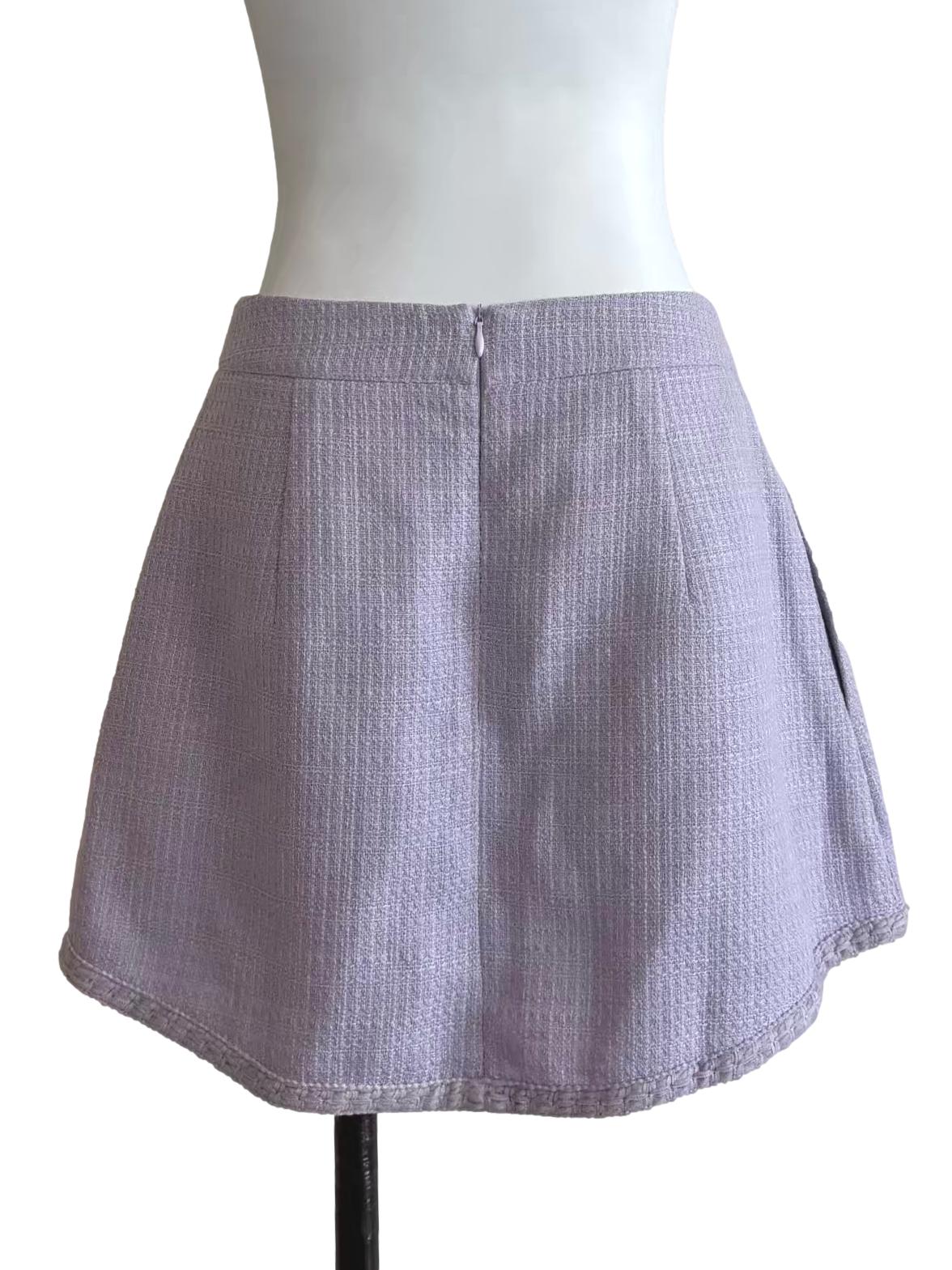 Periwinkle Purple Tweed Mini Skirt - Image 2
