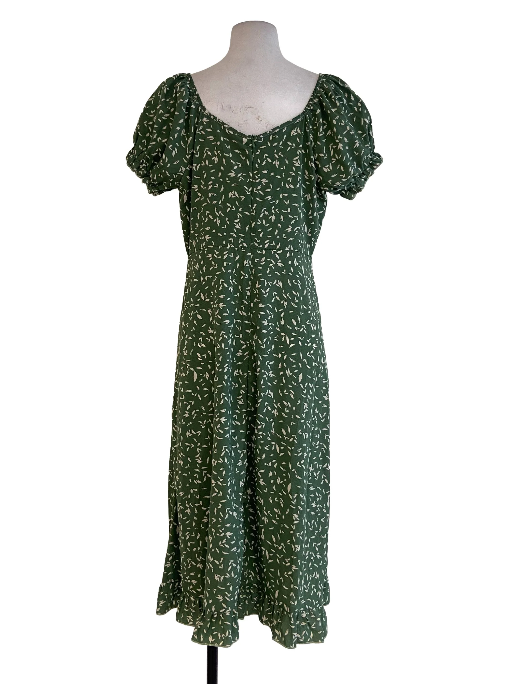 Pickle Green Floral V Neck Empire Dress - Image 2