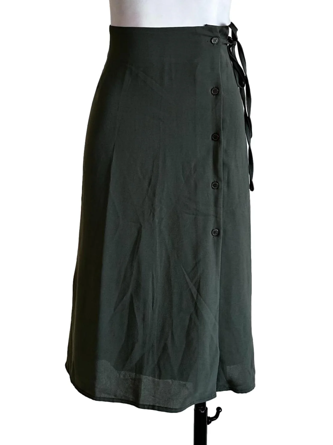 Pickle Green Plain Button Skirt