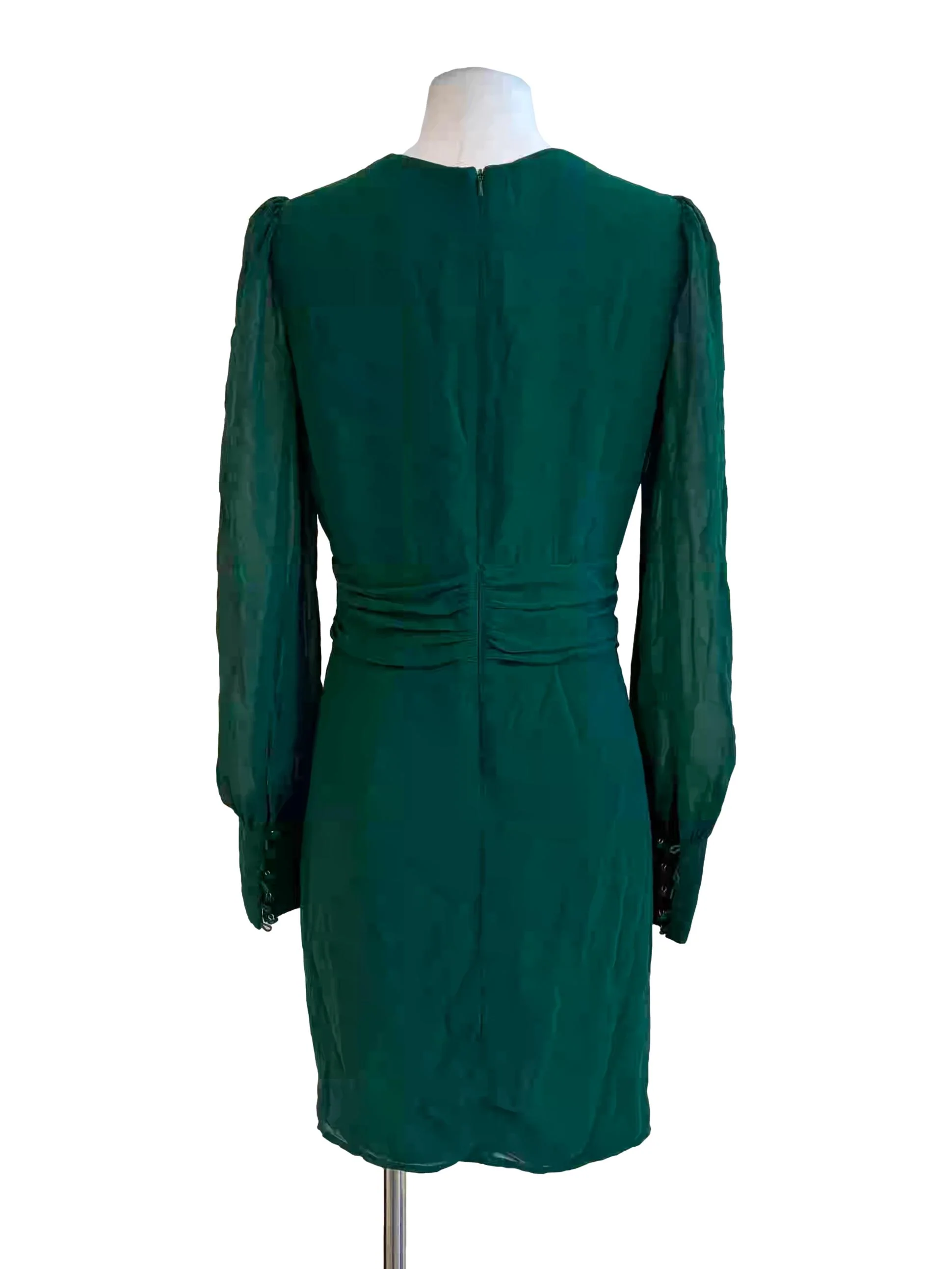 Pine Green Long Sleeve Chiffon Dress - Image 2