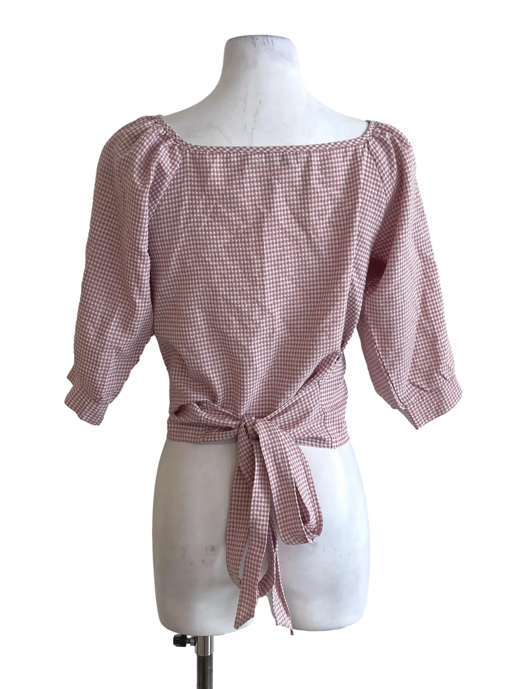 Pink And White Checked Wrap Top - Image 2