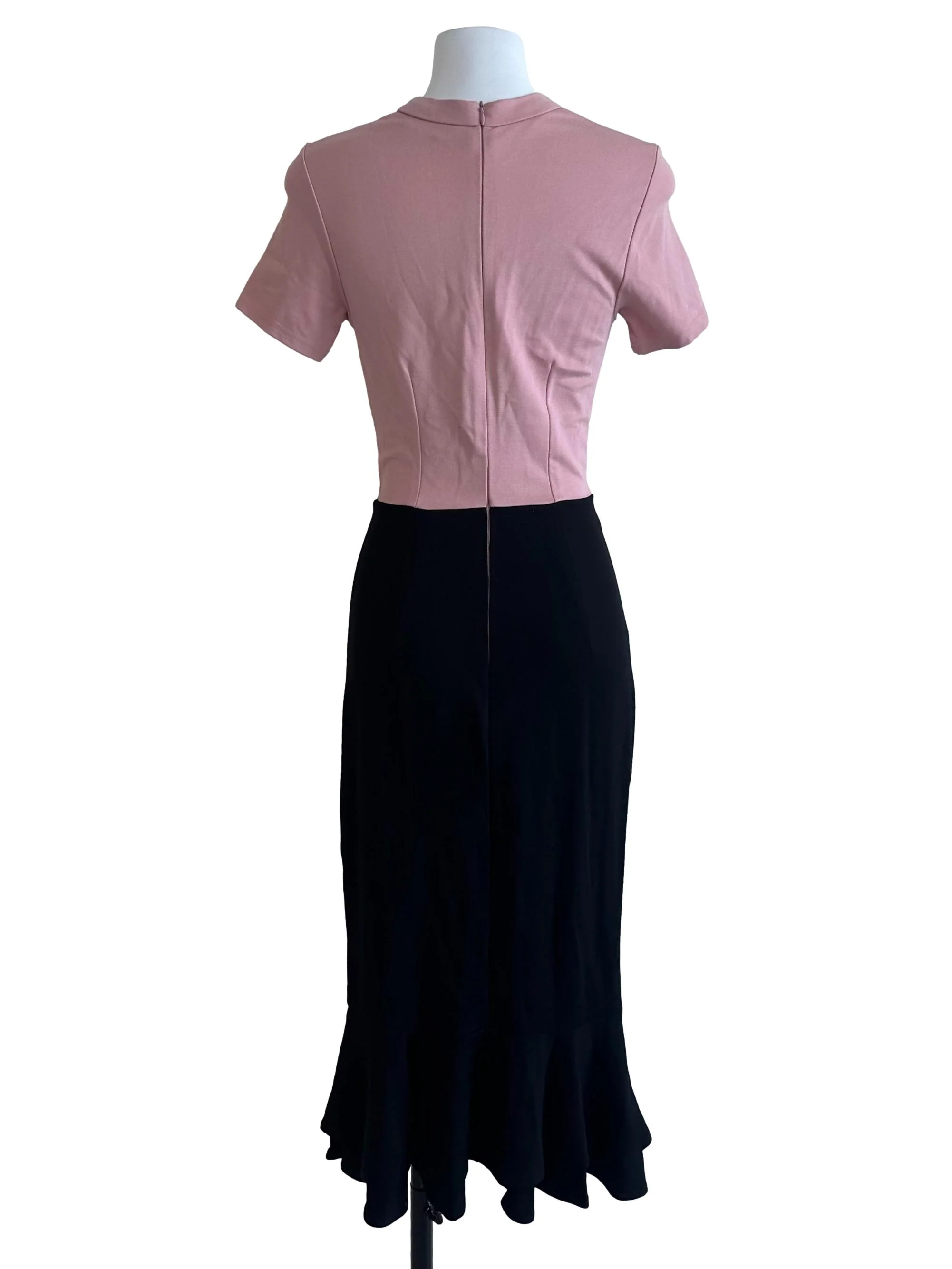 Pink Black Ruffle Round Neck Dress - Image 2