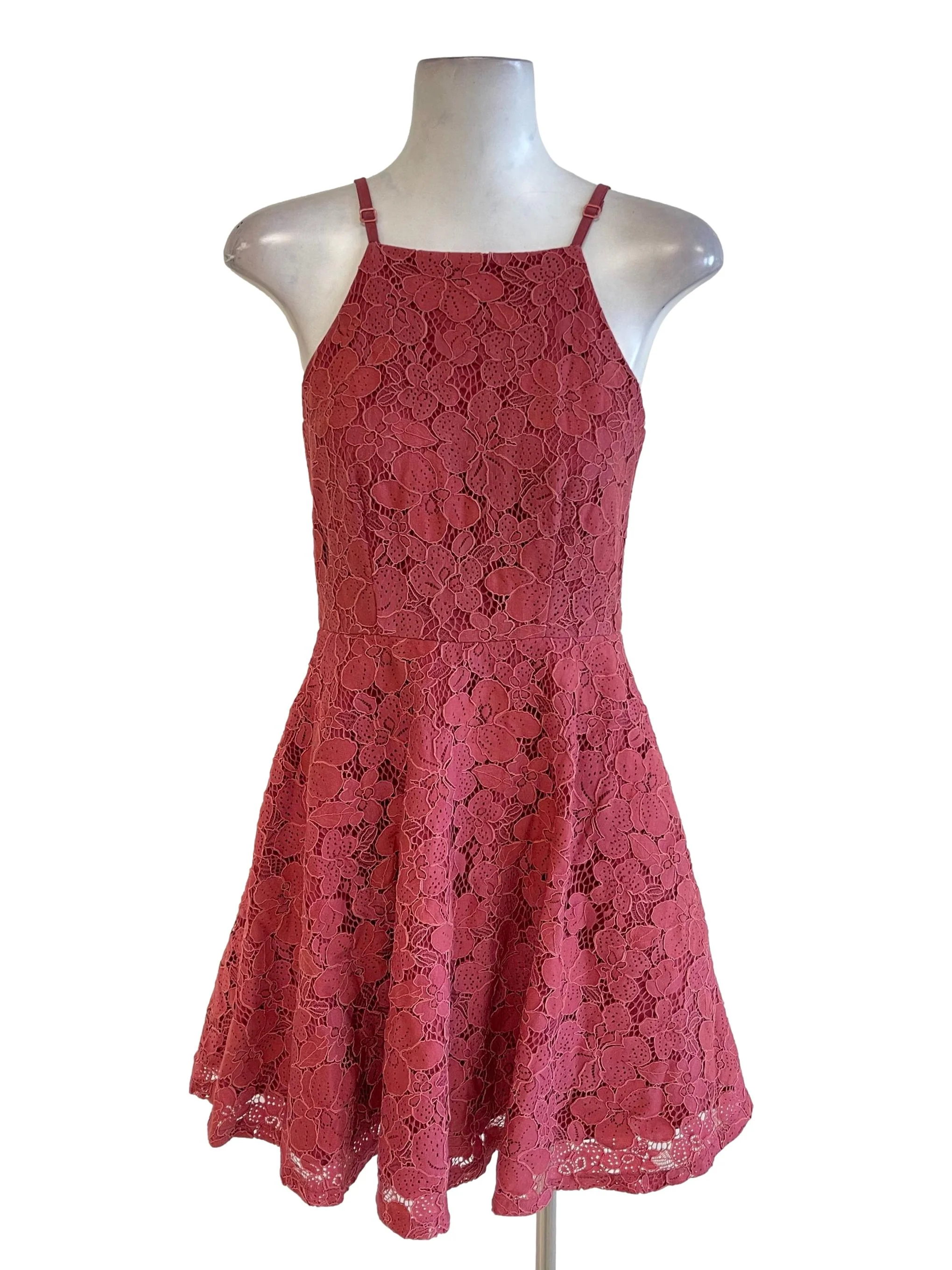 Pink Blush Floral Lace Halter Strap Dress