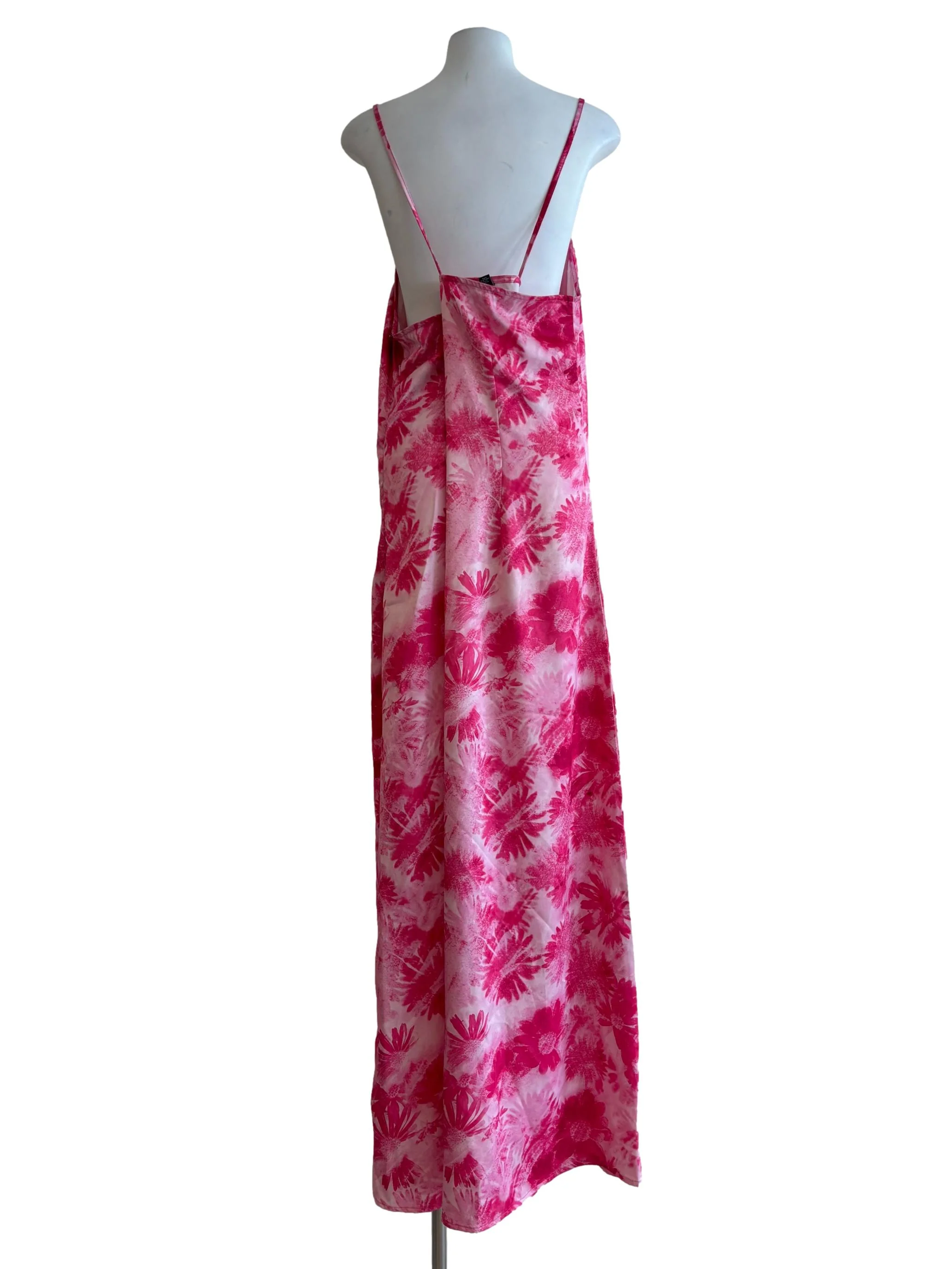Pink Floral Patterned Spaghetti Strap Dress - Image 2