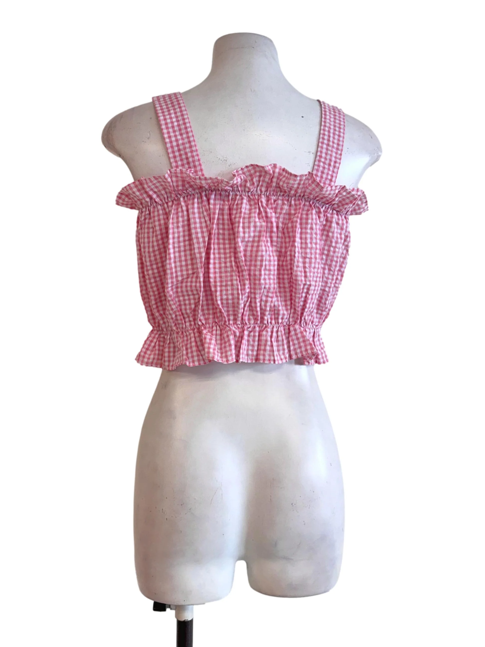 Pink Gingham Ruffle Crop Top - Image 2