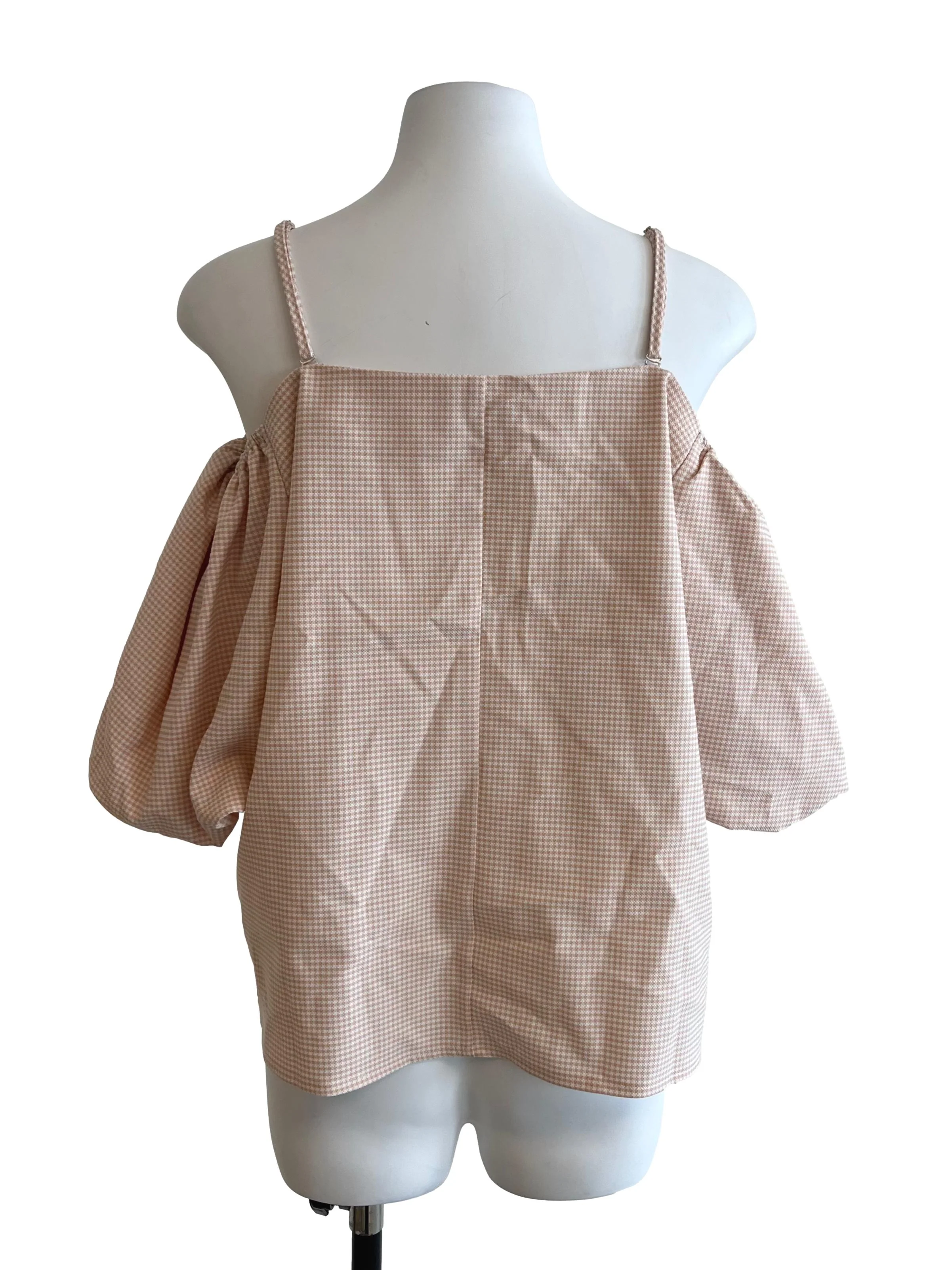 Pink Off Shoulder Checkered Blouse - Image 2