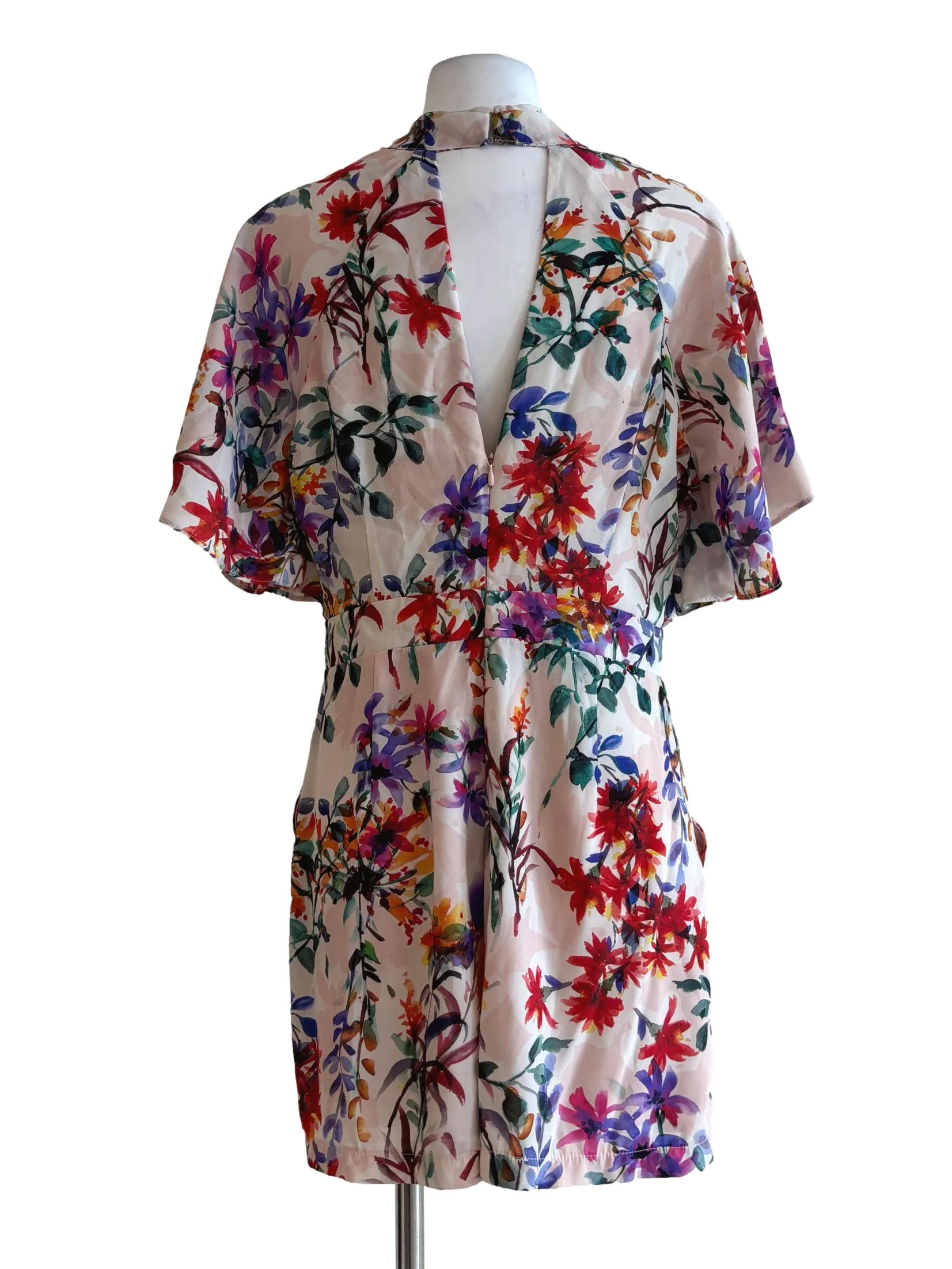 Pink Salt Floral Neck Cut Out Rompers - Image 2