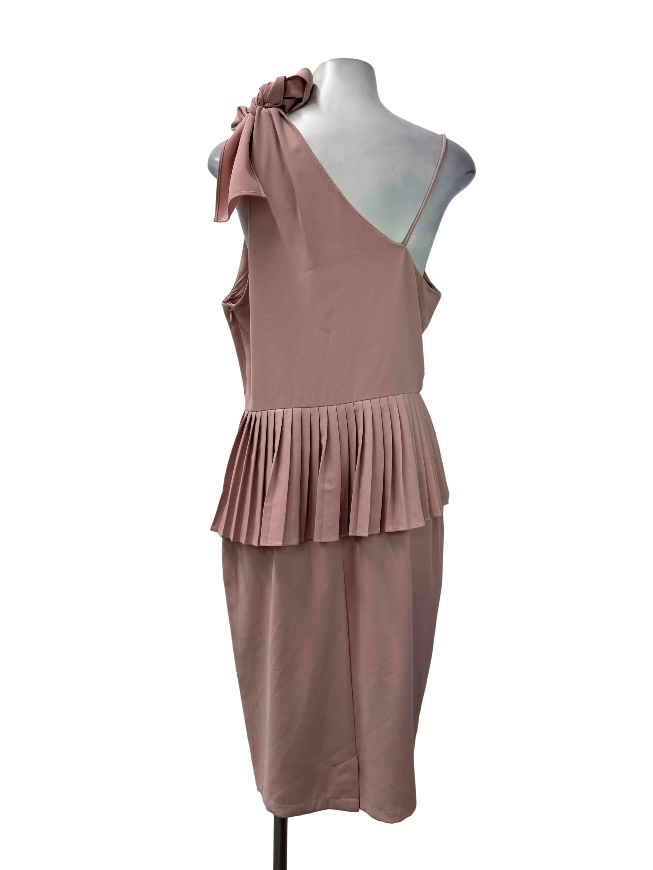 Pink Self Tie Sleeves Pleated Dress - Image 2