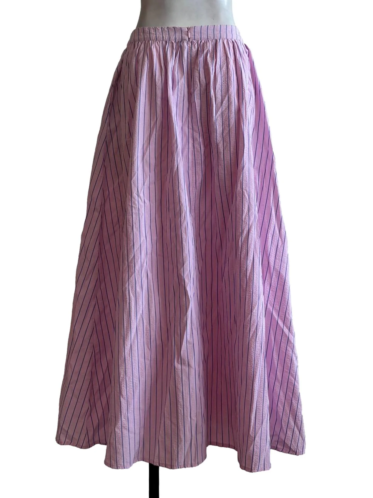Pink Striped Cotton Flare Skirt - Image 2