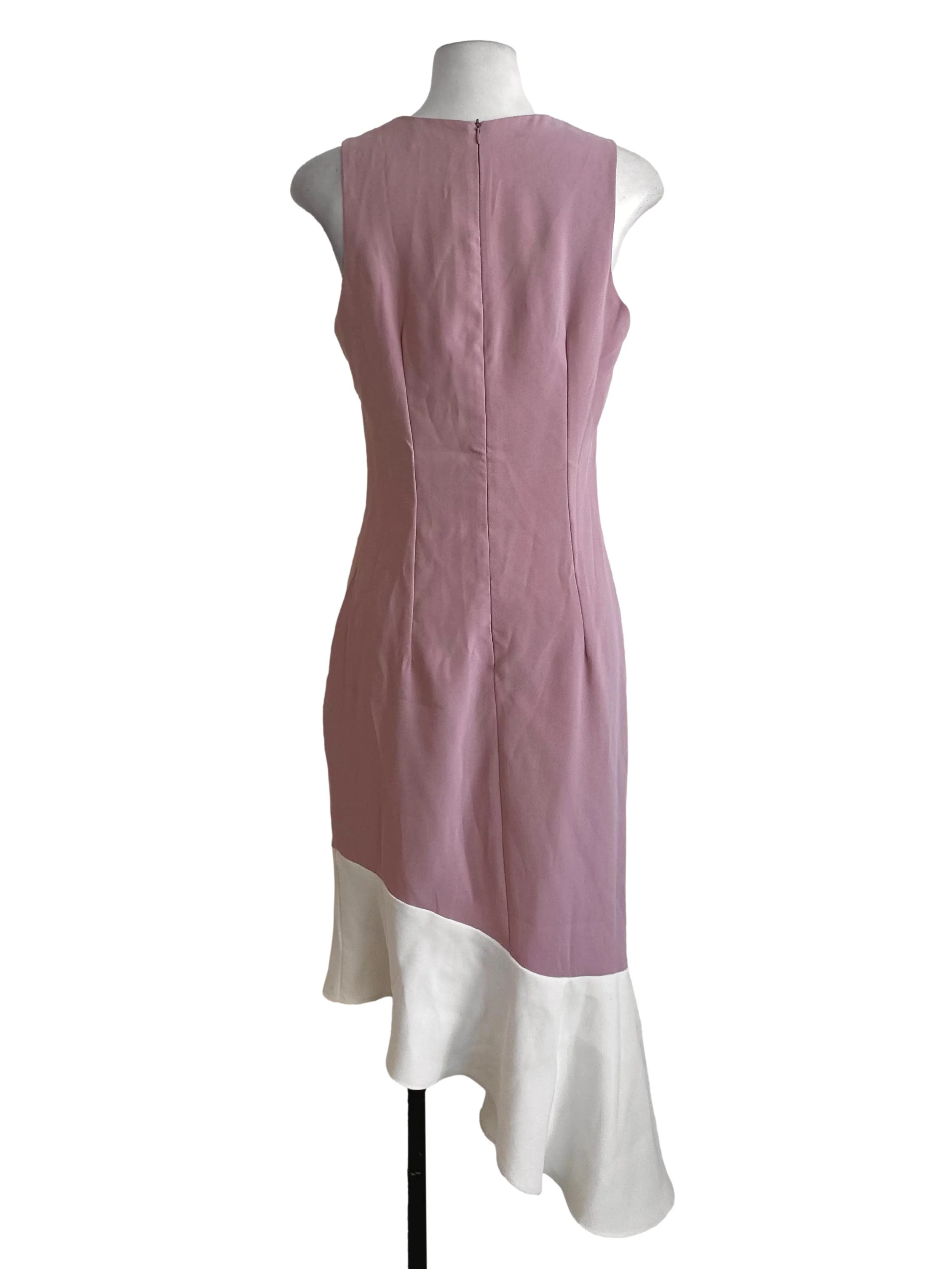 Pink White Asymmetric Sheath Dress - Image 2