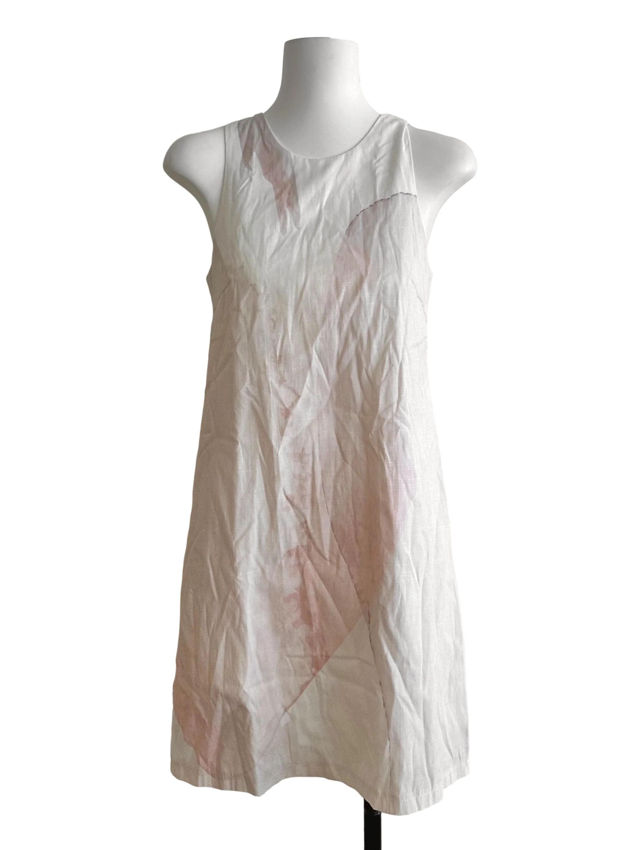 Pink White Pattern Round Neck Dress