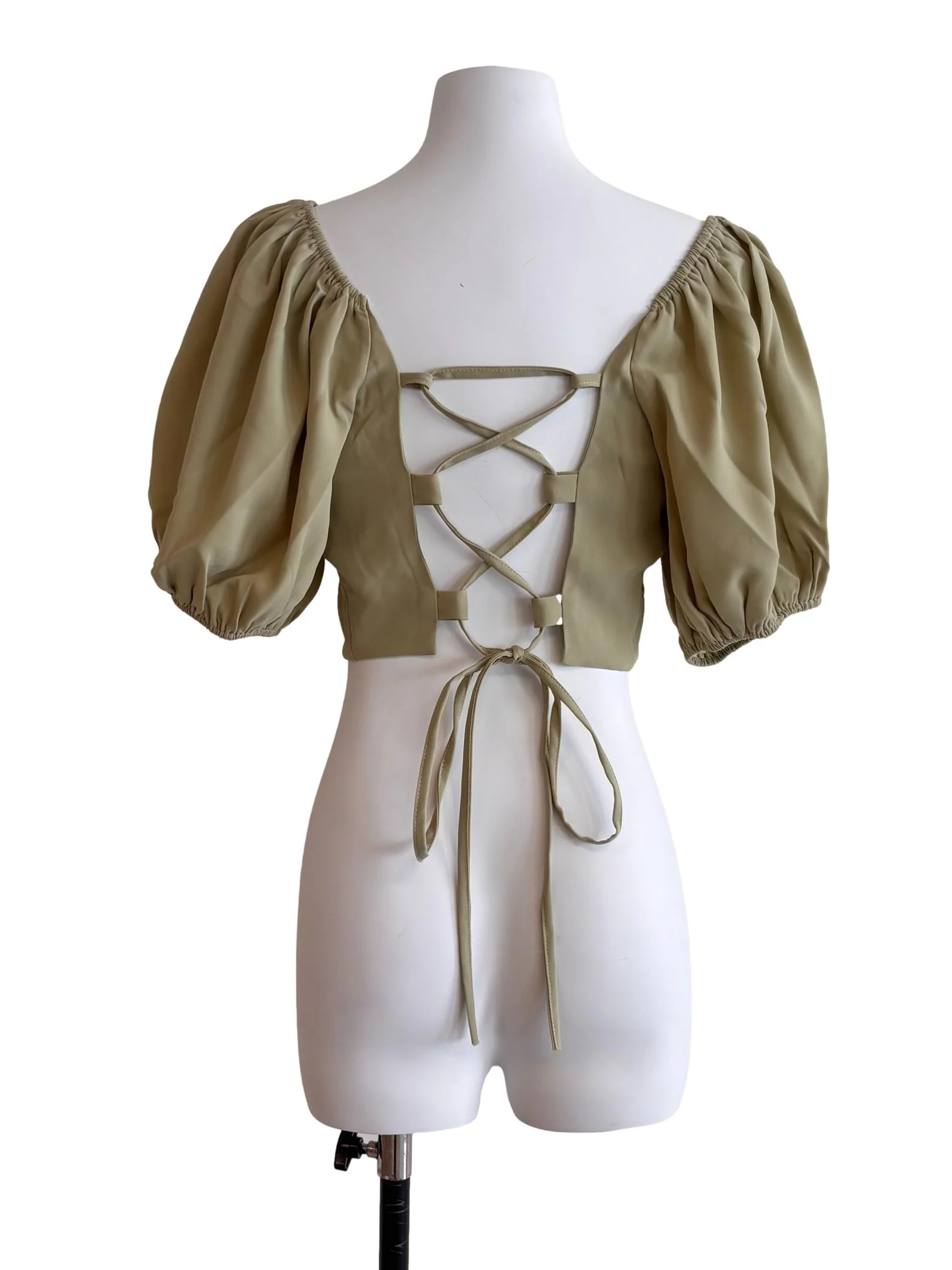 Pistachio Green Open Tie Back Crop Top - Image 2
