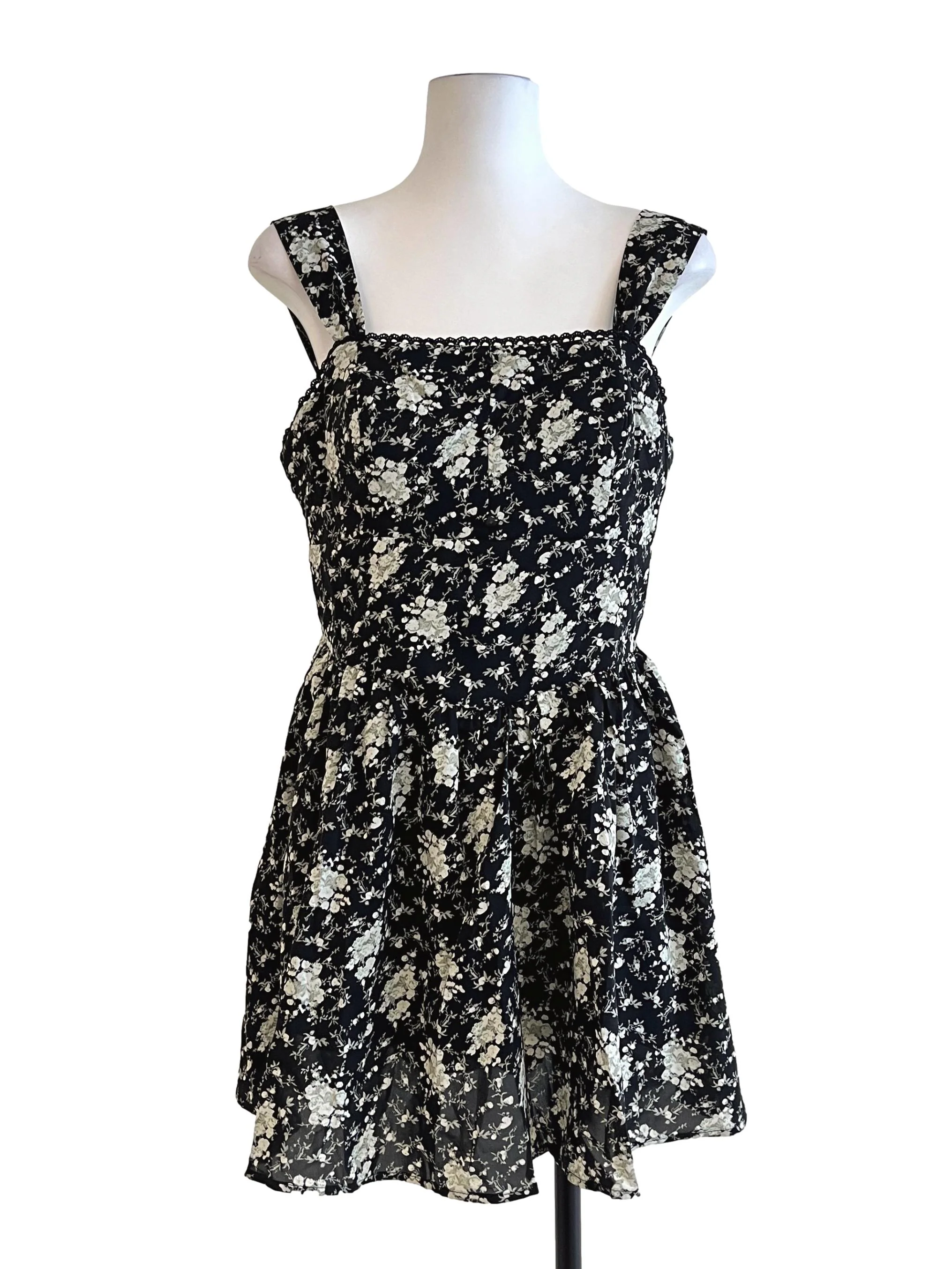 Pitch Black Floral Print Apron Dress