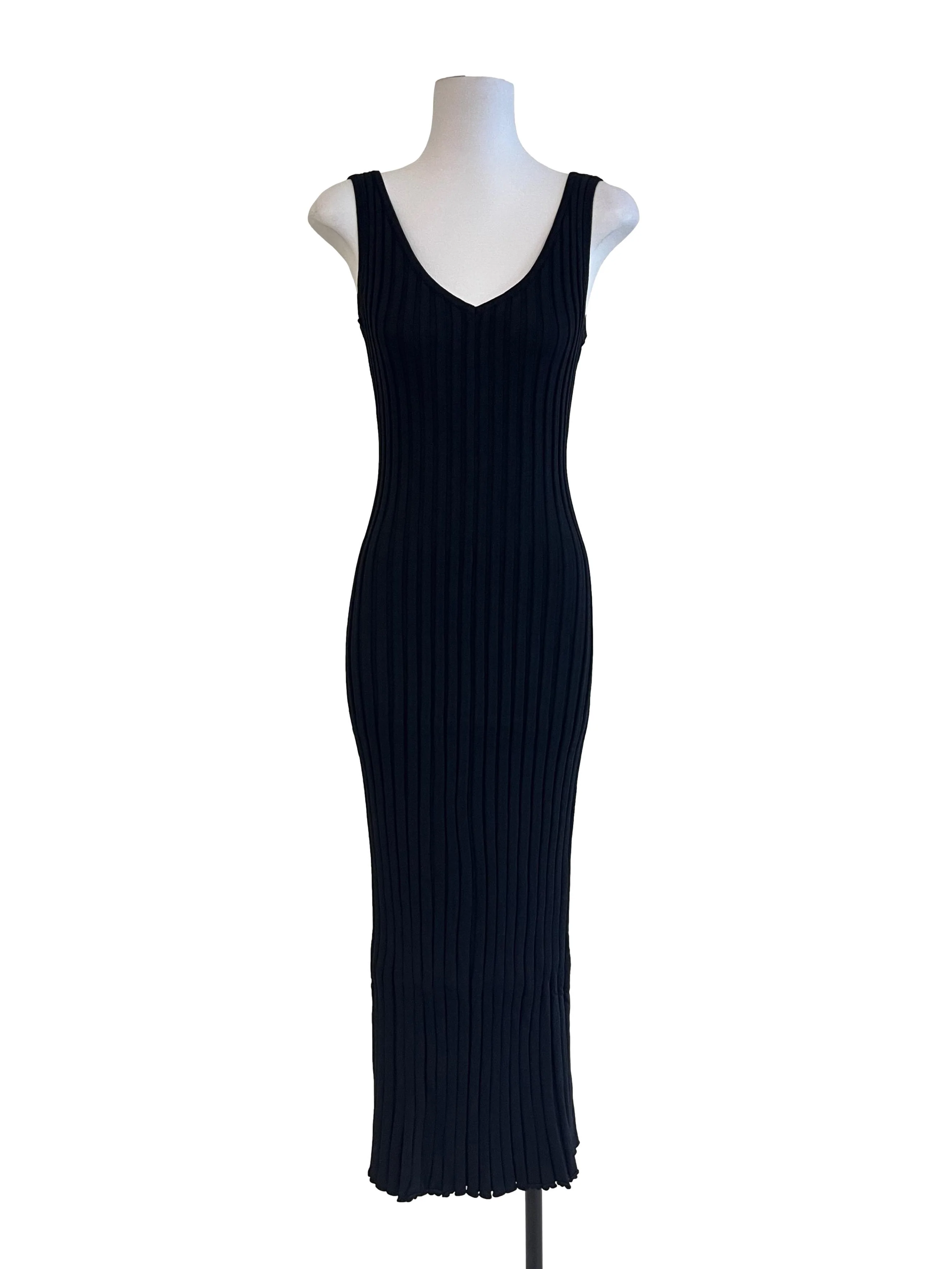 Pitch Black V Neck Bodycon Dress