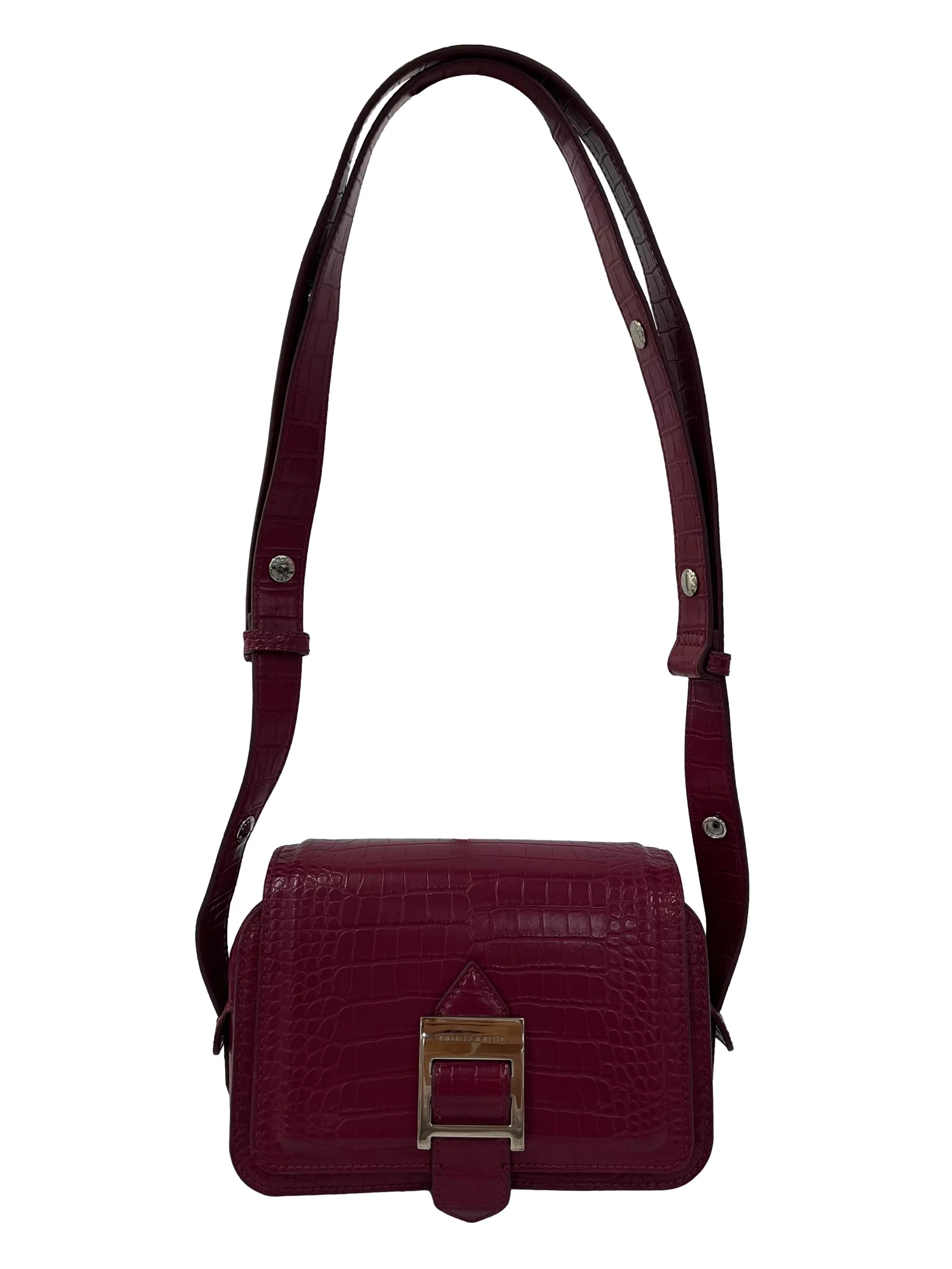 Plum Faux Alligator Crossbody Bag With Adjustable Strap