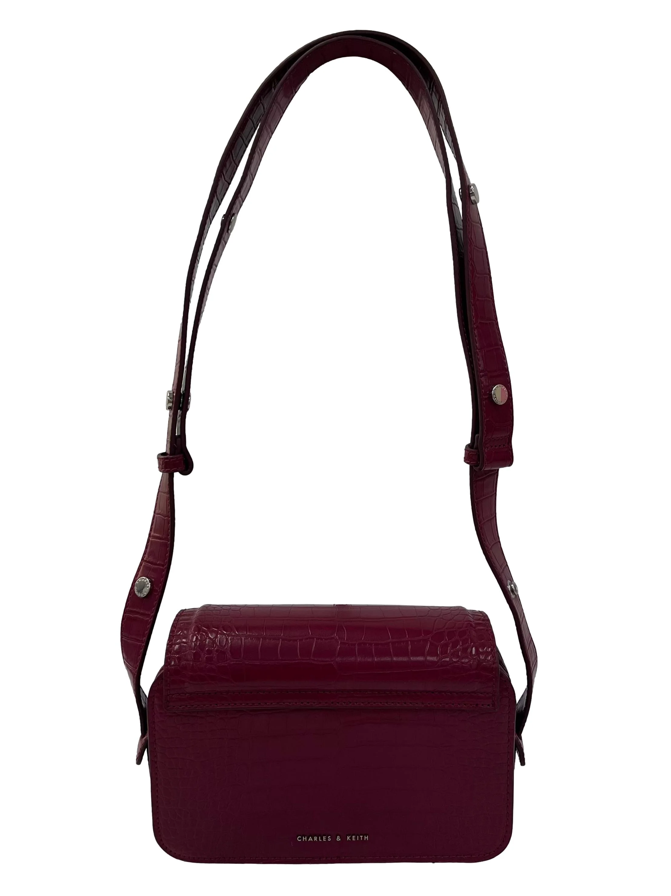 Plum Faux Alligator Crossbody Bag With Adjustable Strap - Image 2