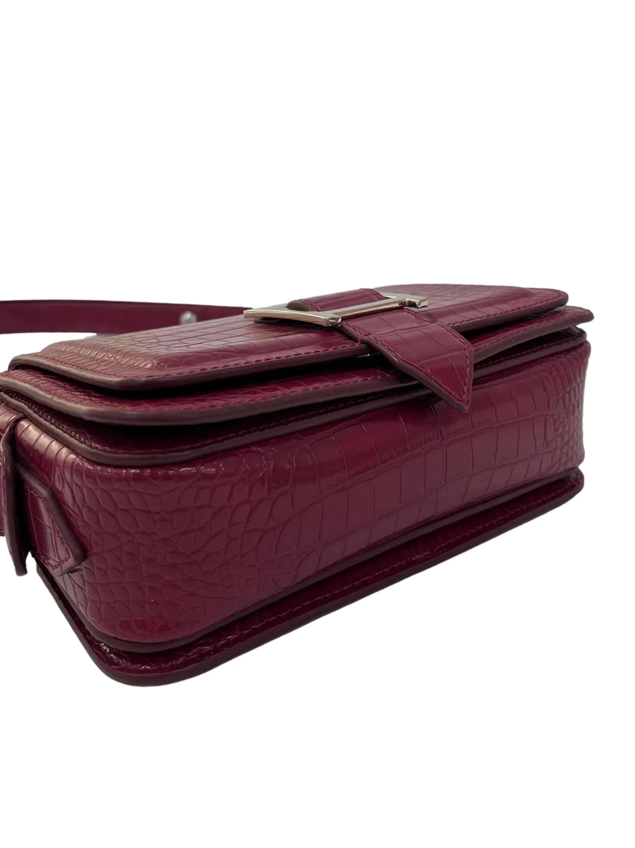 Plum Faux Alligator Crossbody Bag With Adjustable Strap - Image 3