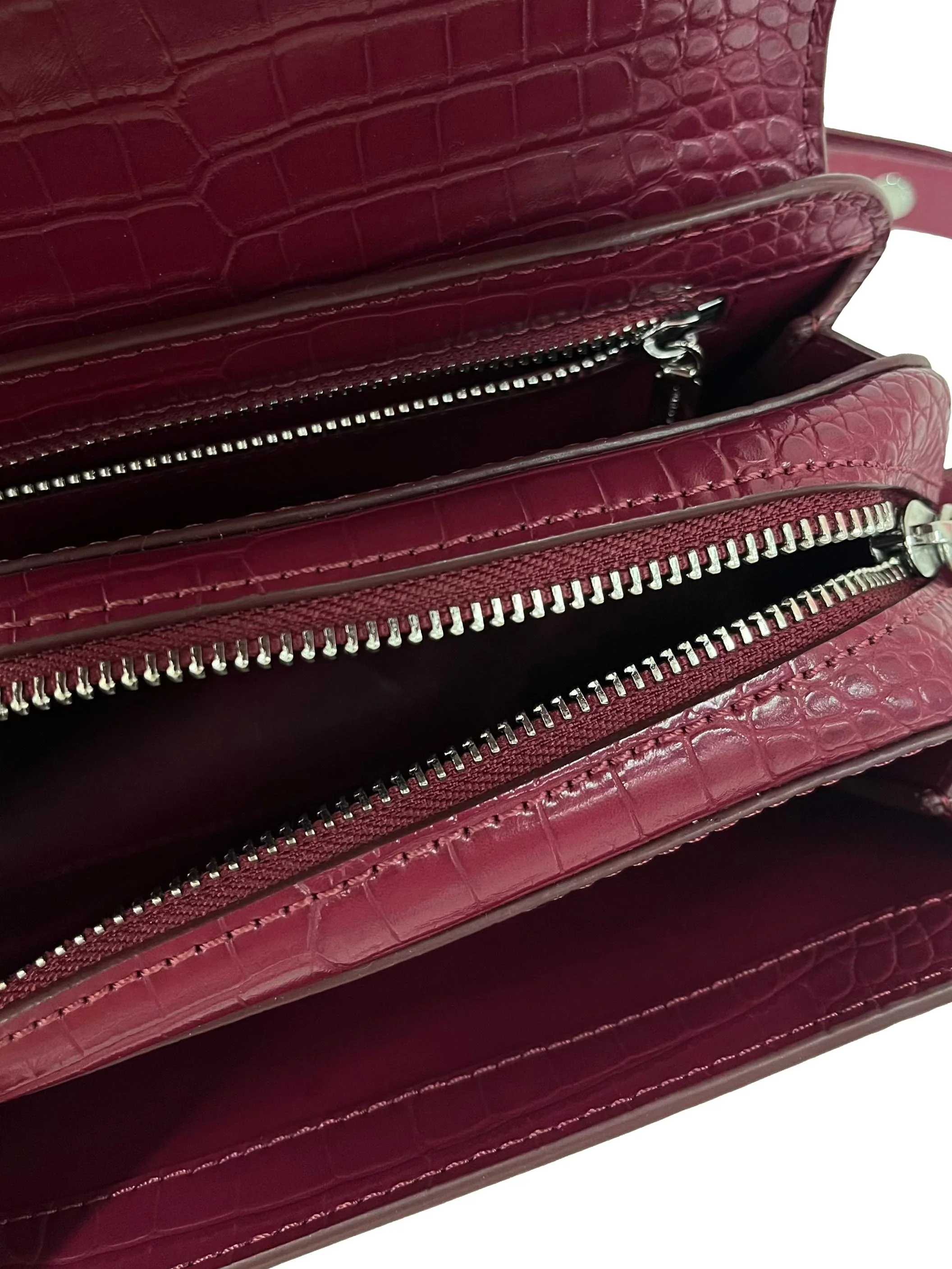 Plum Faux Alligator Crossbody Bag With Adjustable Strap - Image 4