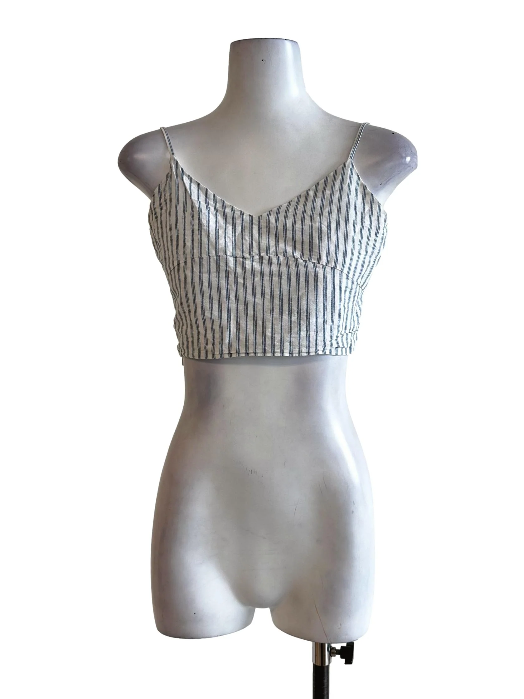Porcelain White Stripes Pattern Crop Top