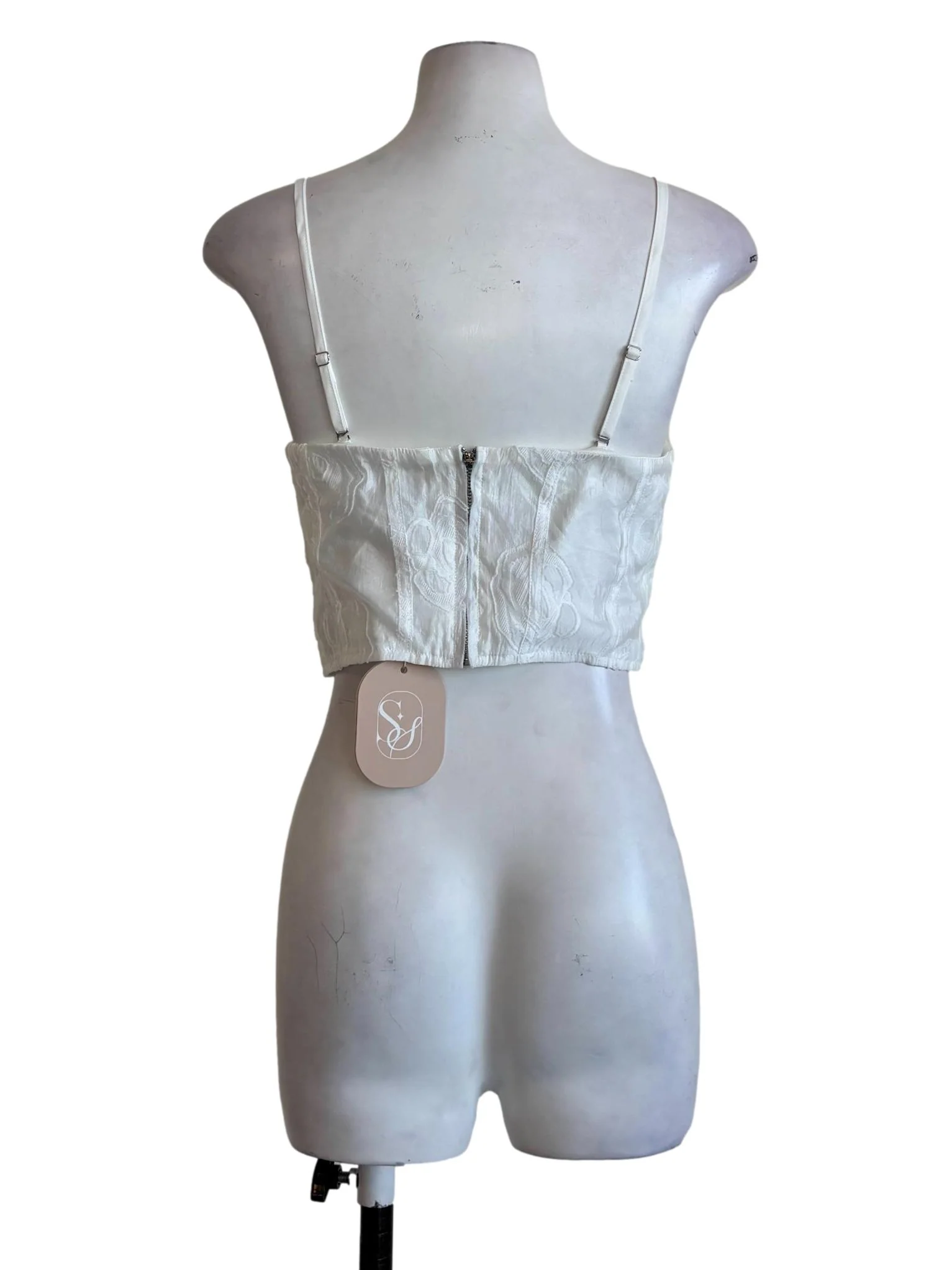 Powder White Cotton Crop Camisole Top - Image 2
