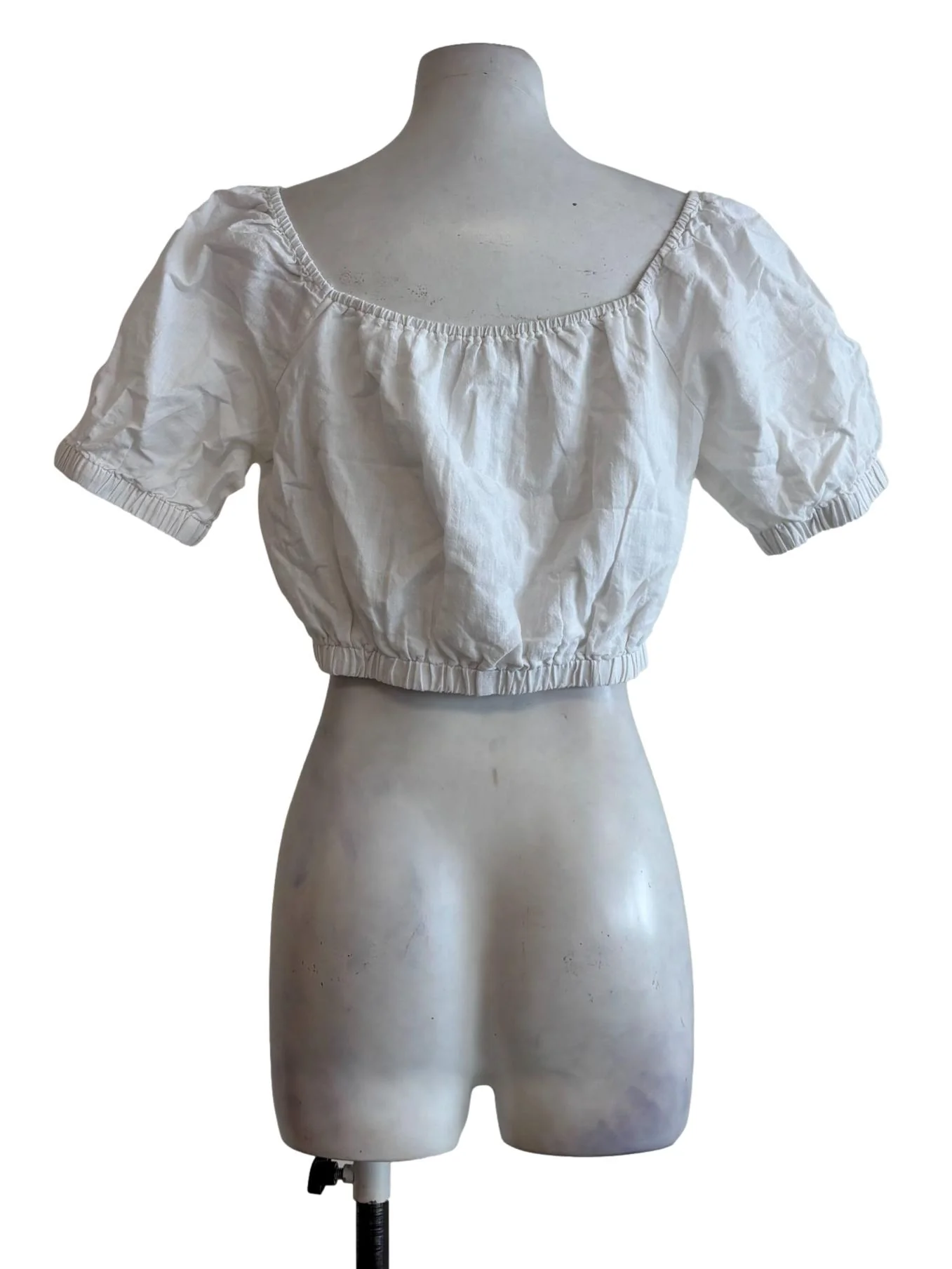 Powder White Cotton Short Sleeve Crop Top - Image 2