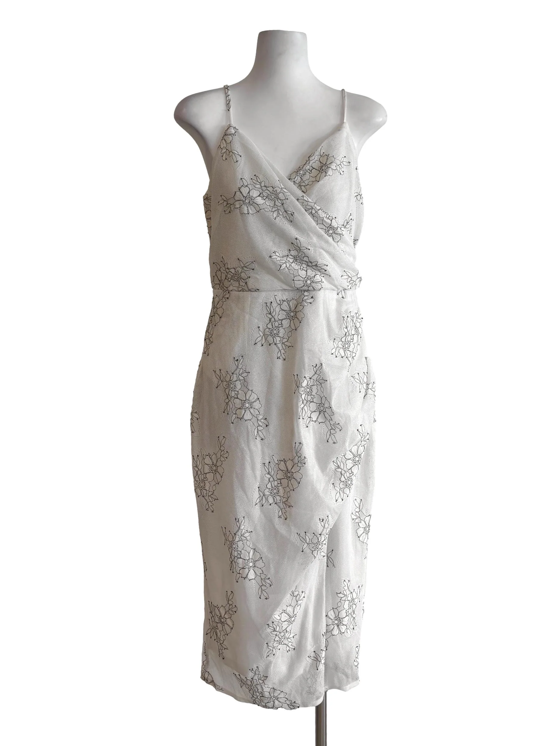 Powder White Floral Lace Pencil Dress