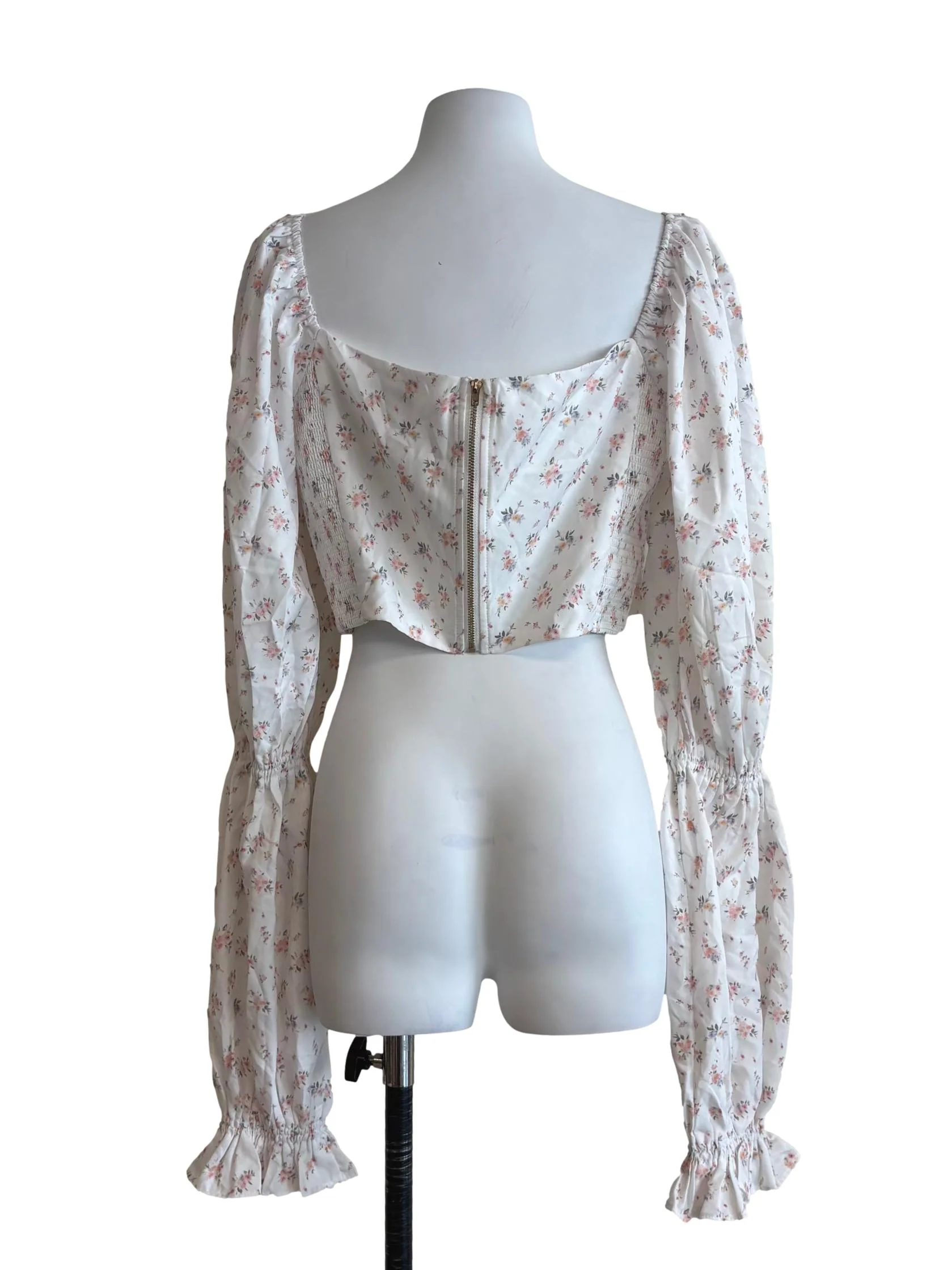 Powder White Floral Princess Crop Top - Image 2