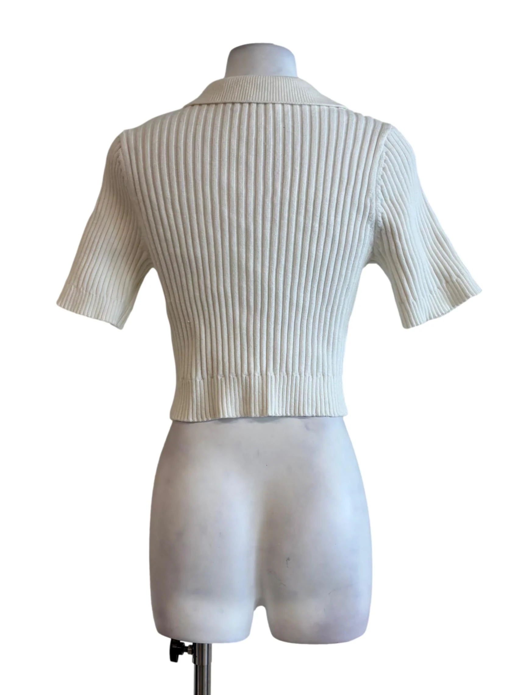 Powder White Gold Button Ribbed Top - Image 2
