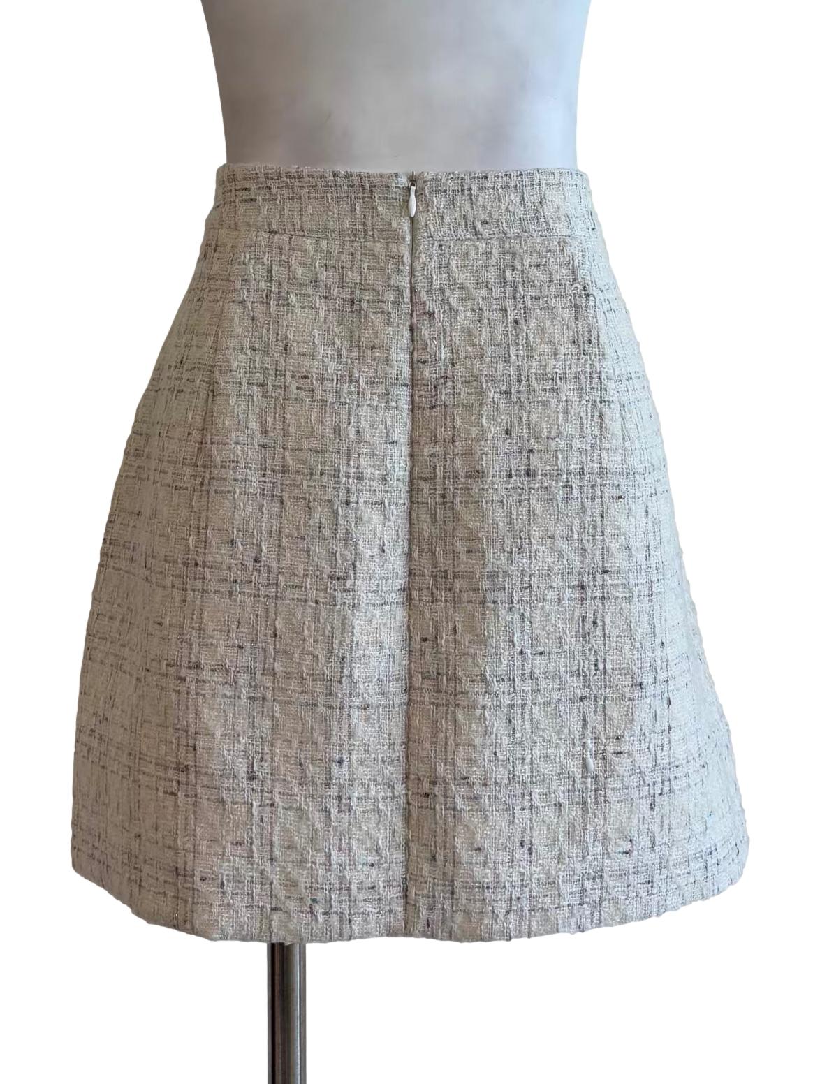 Powder White Mini Tweed Skirt - Image 2