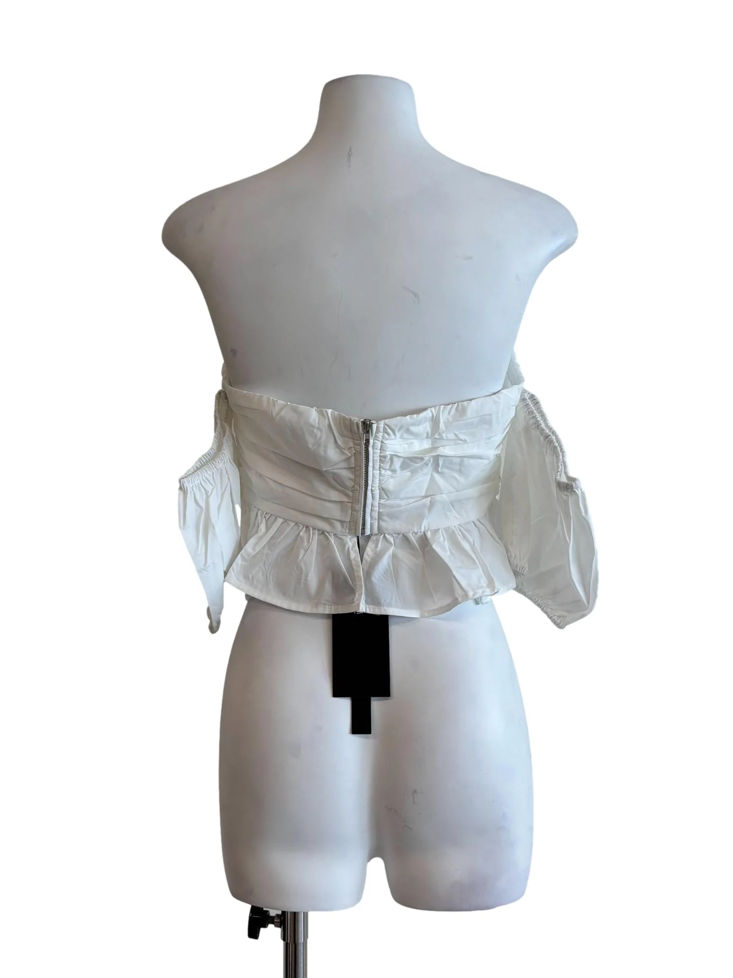 Powder White Off Shoulder Strapless Peplum Top - Image 2