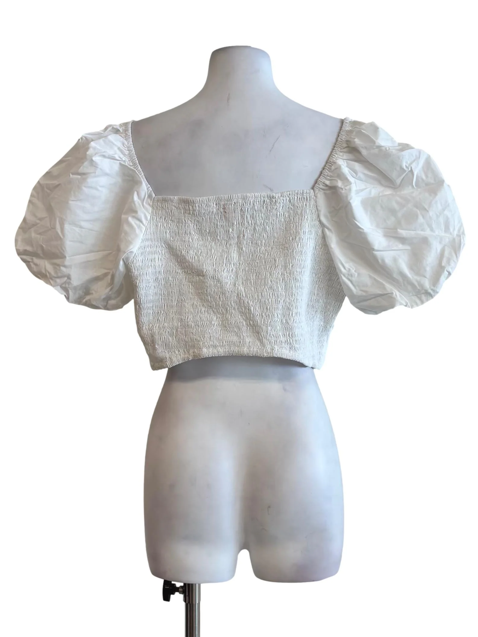 Powder White Puff Sleeve Sweetheart Blouse - Image 2
