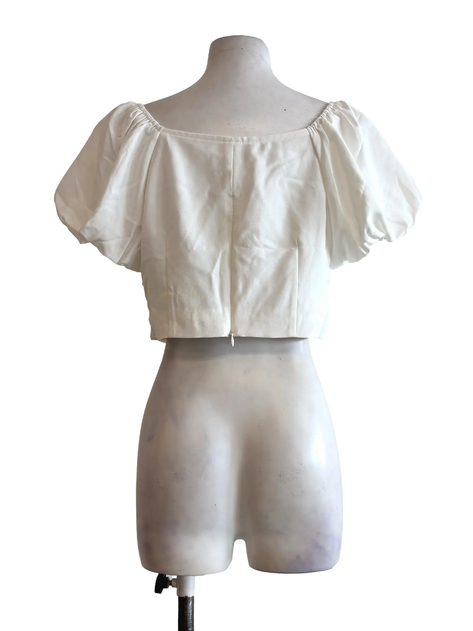 Powder White Puff Sleeve Sweetheart Top - Image 2