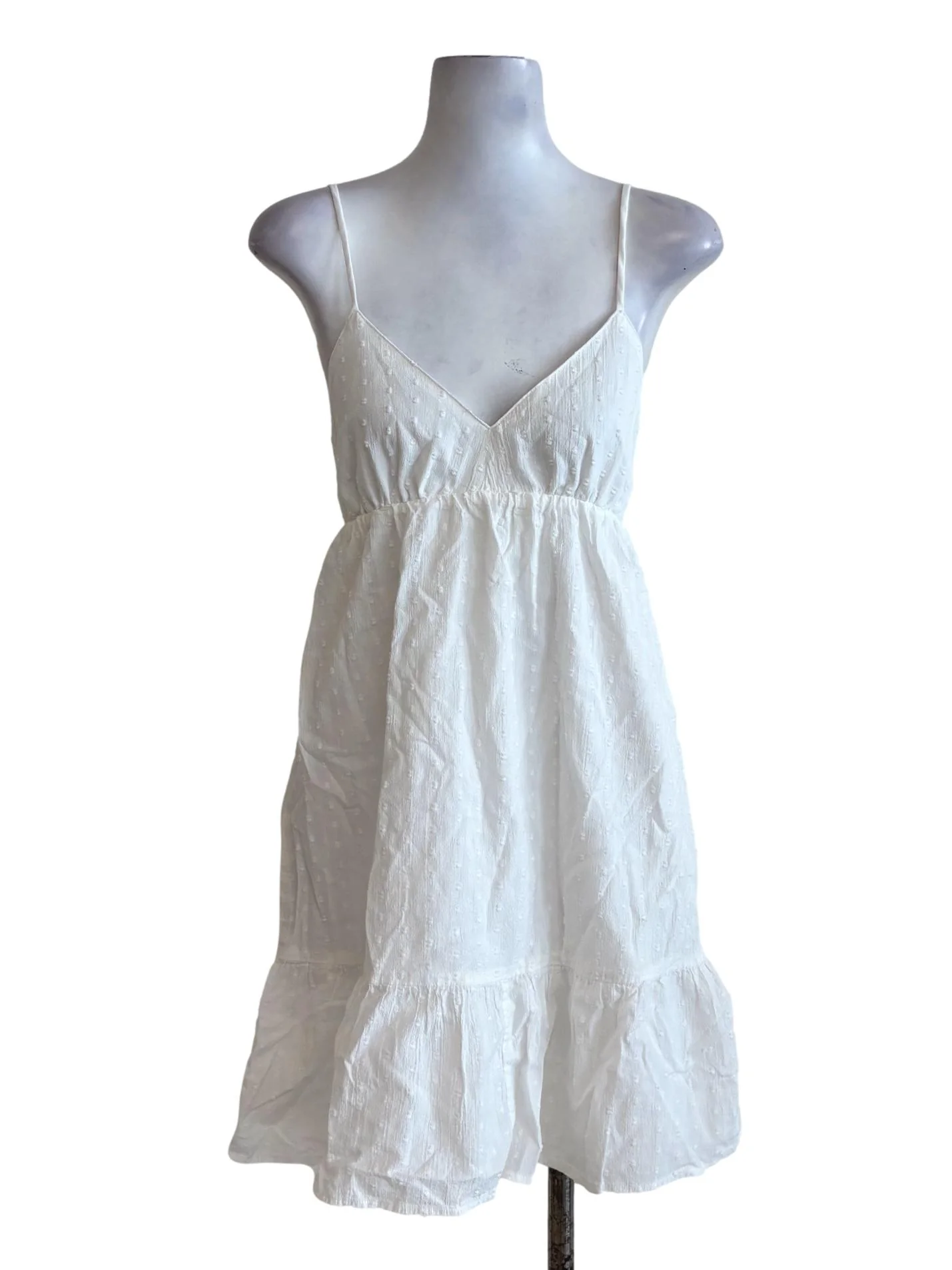 Powder White V-Neck Textured Dress