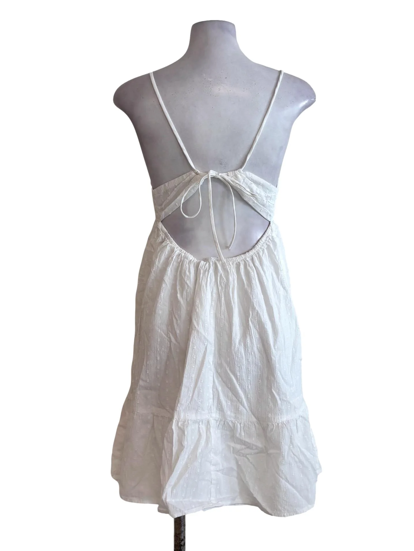 Powder White V-Neck Textured Dress - Image 2