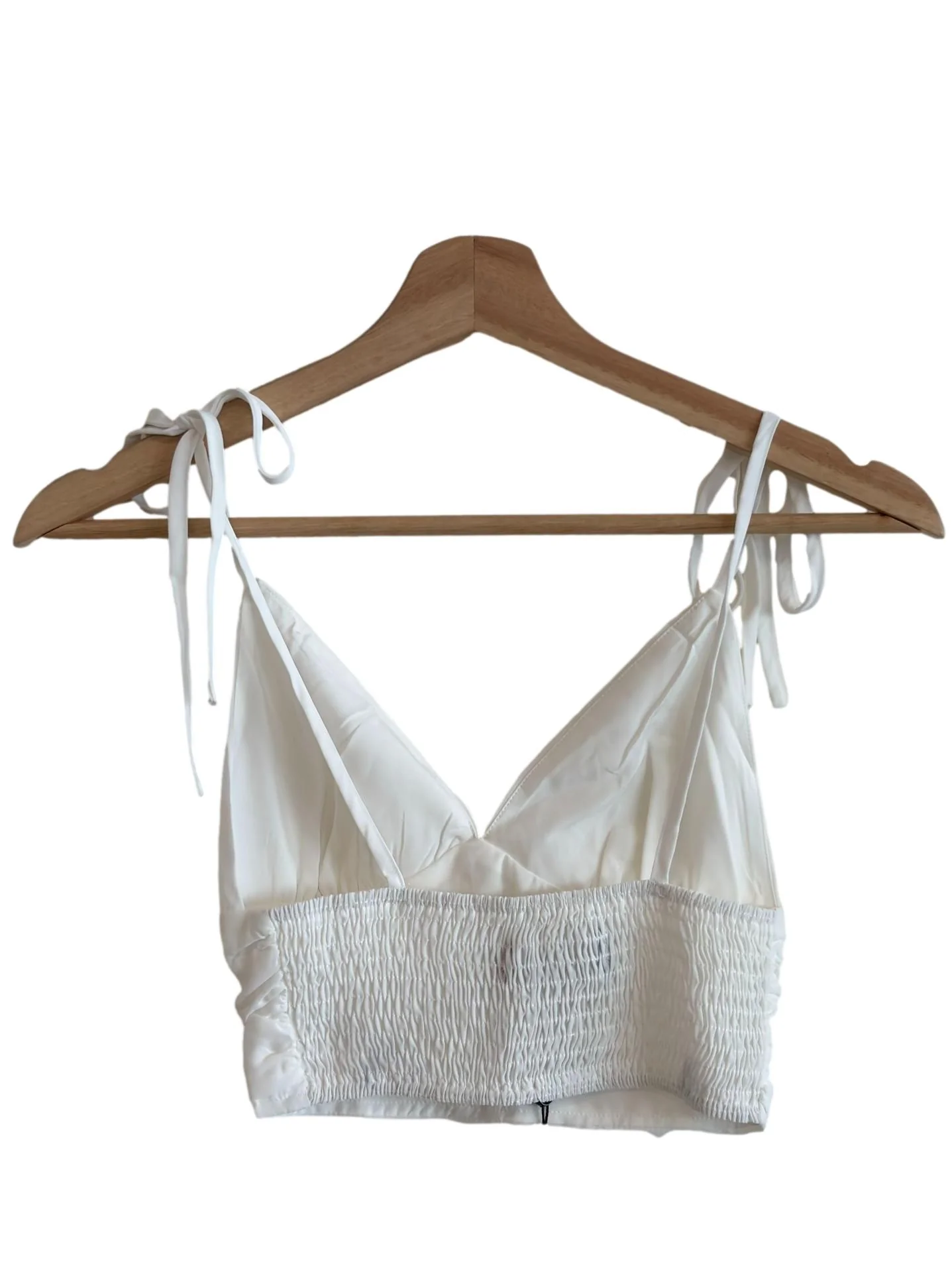 Pure White Deep V Tie Strap Crop Top - Image 2
