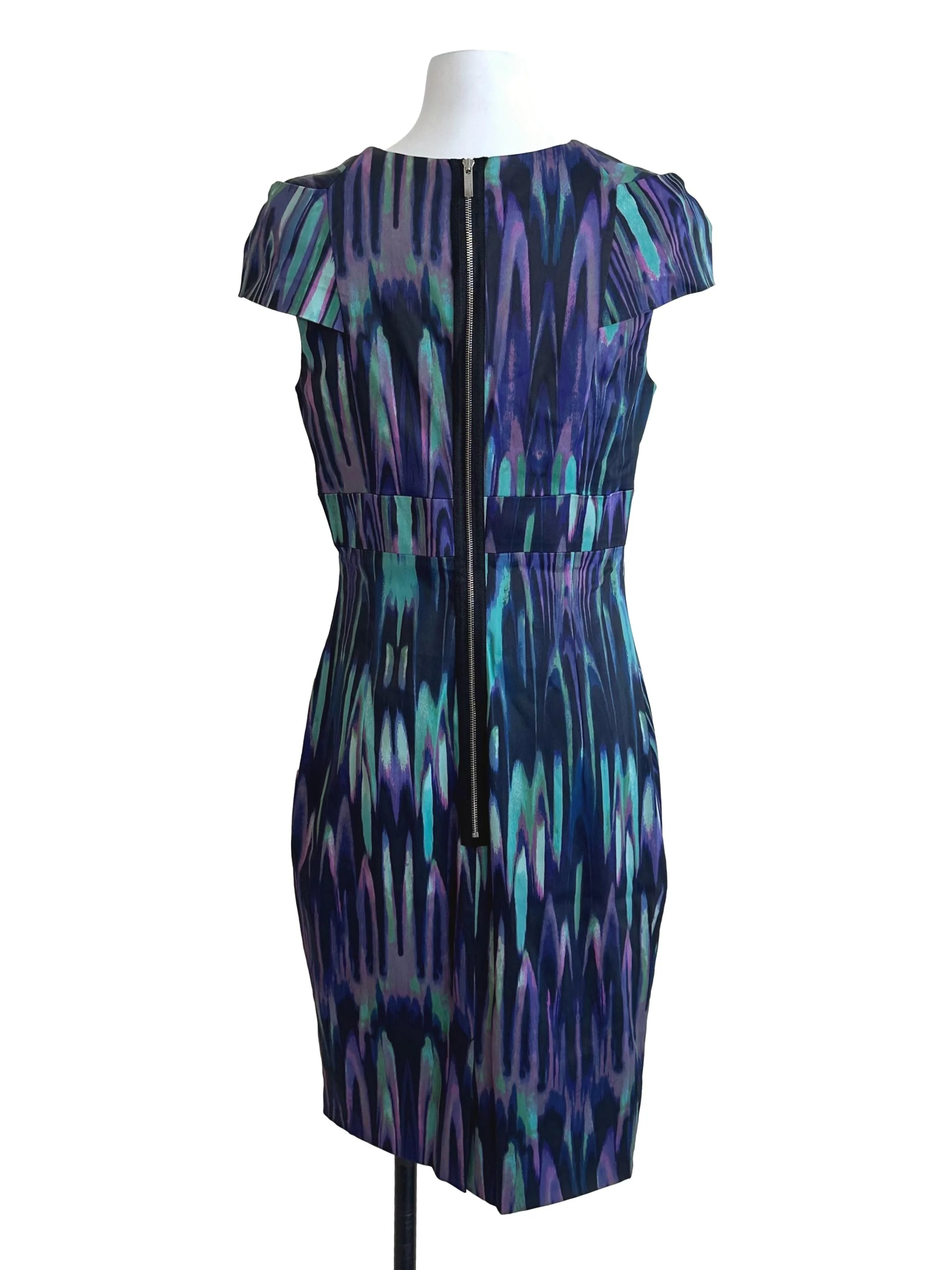 Purple Green Pleated Sheath Dress - Image 2