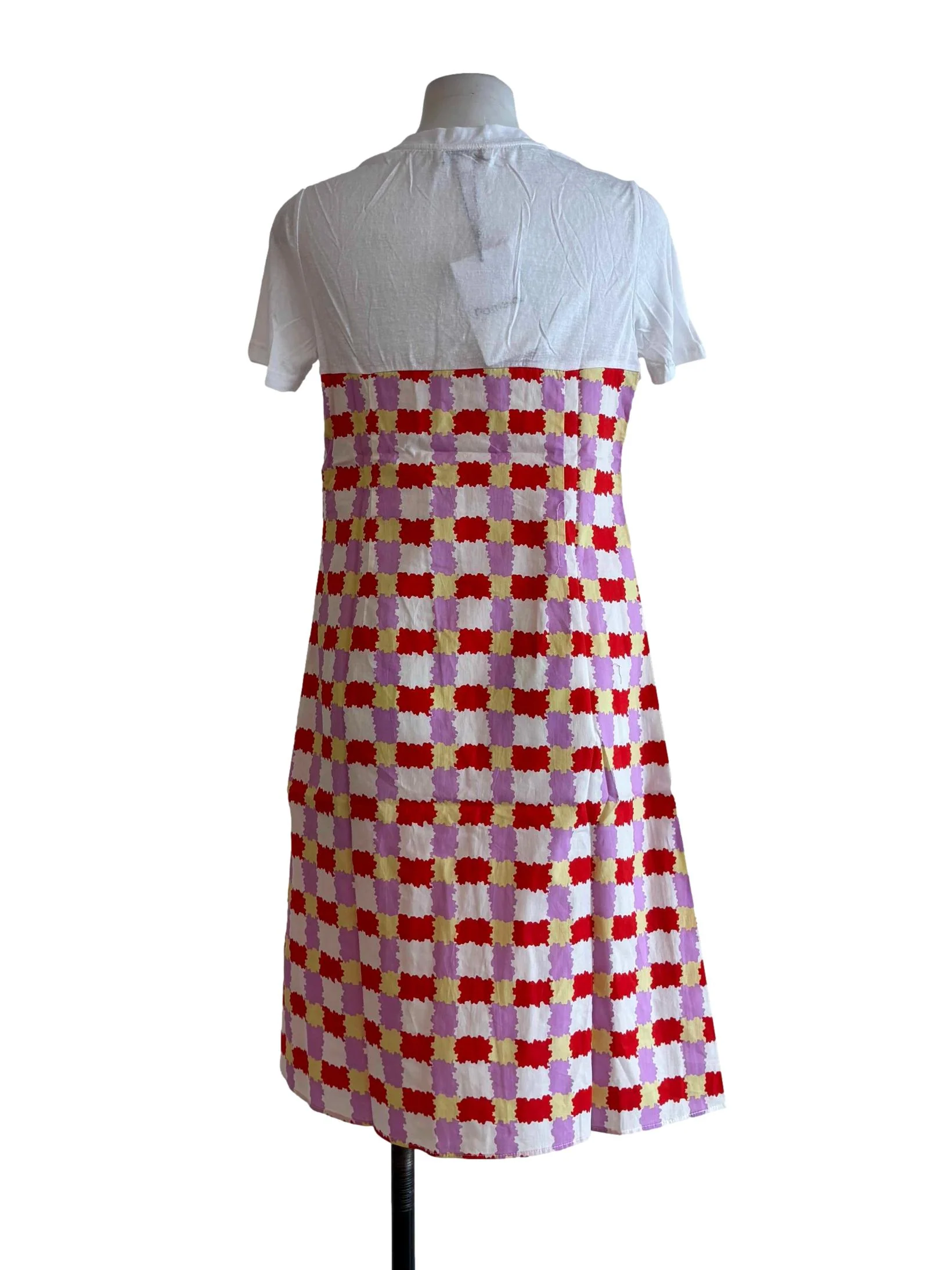 Purple Red Checkered Cotton Dress - Image 2