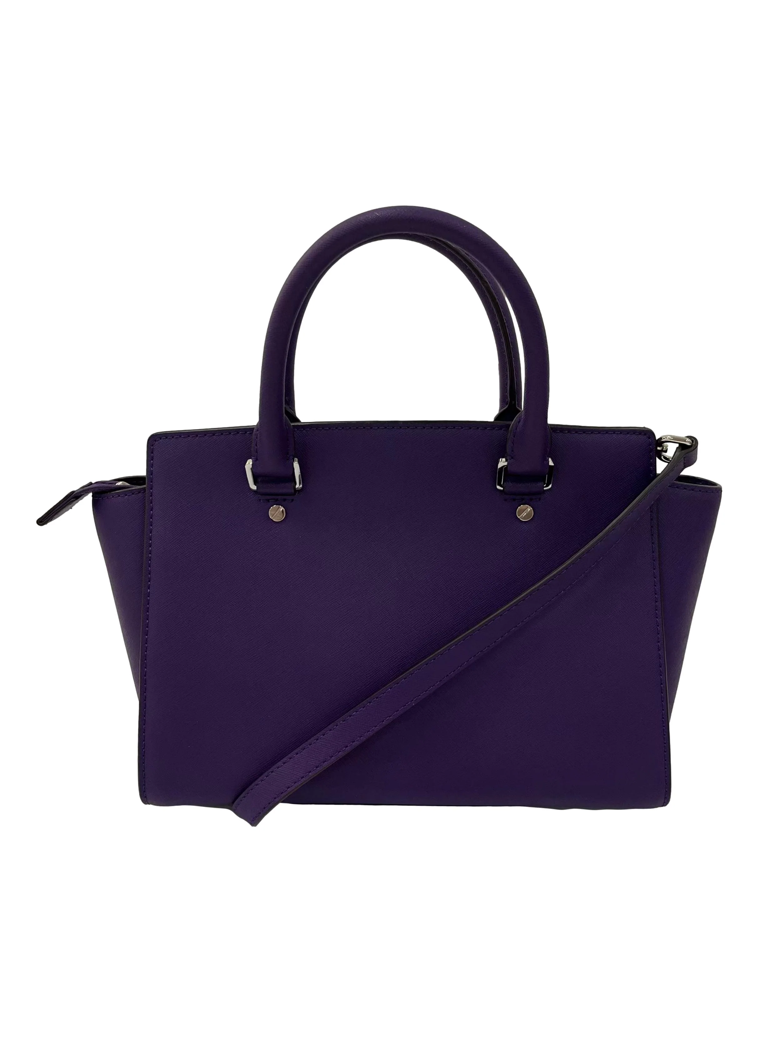 Purple Saffiano Leather Selma Medium Satchel Bag - Image 2