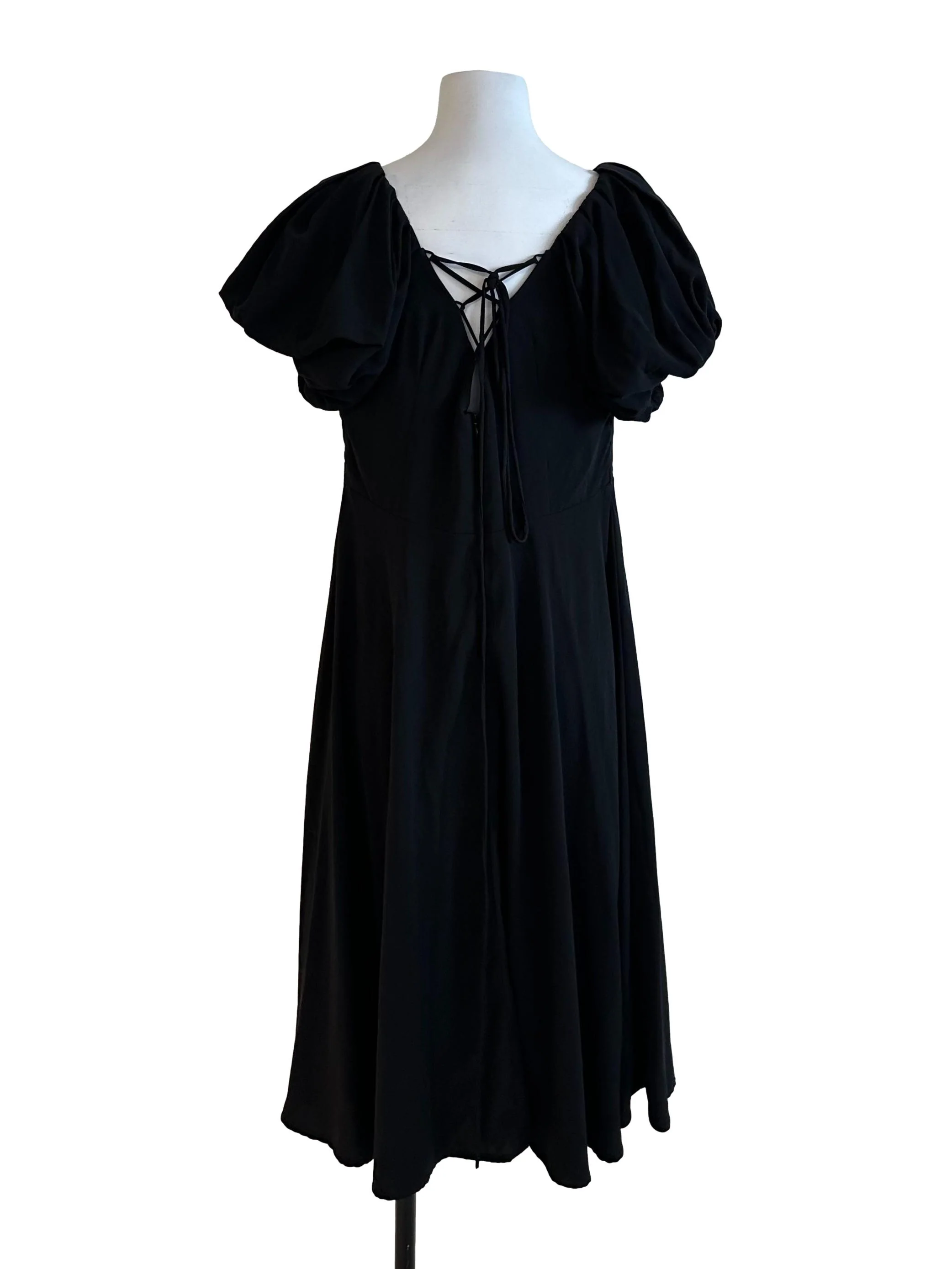 Raven Black Pleated Puff Sleeve Dress - Image 2
