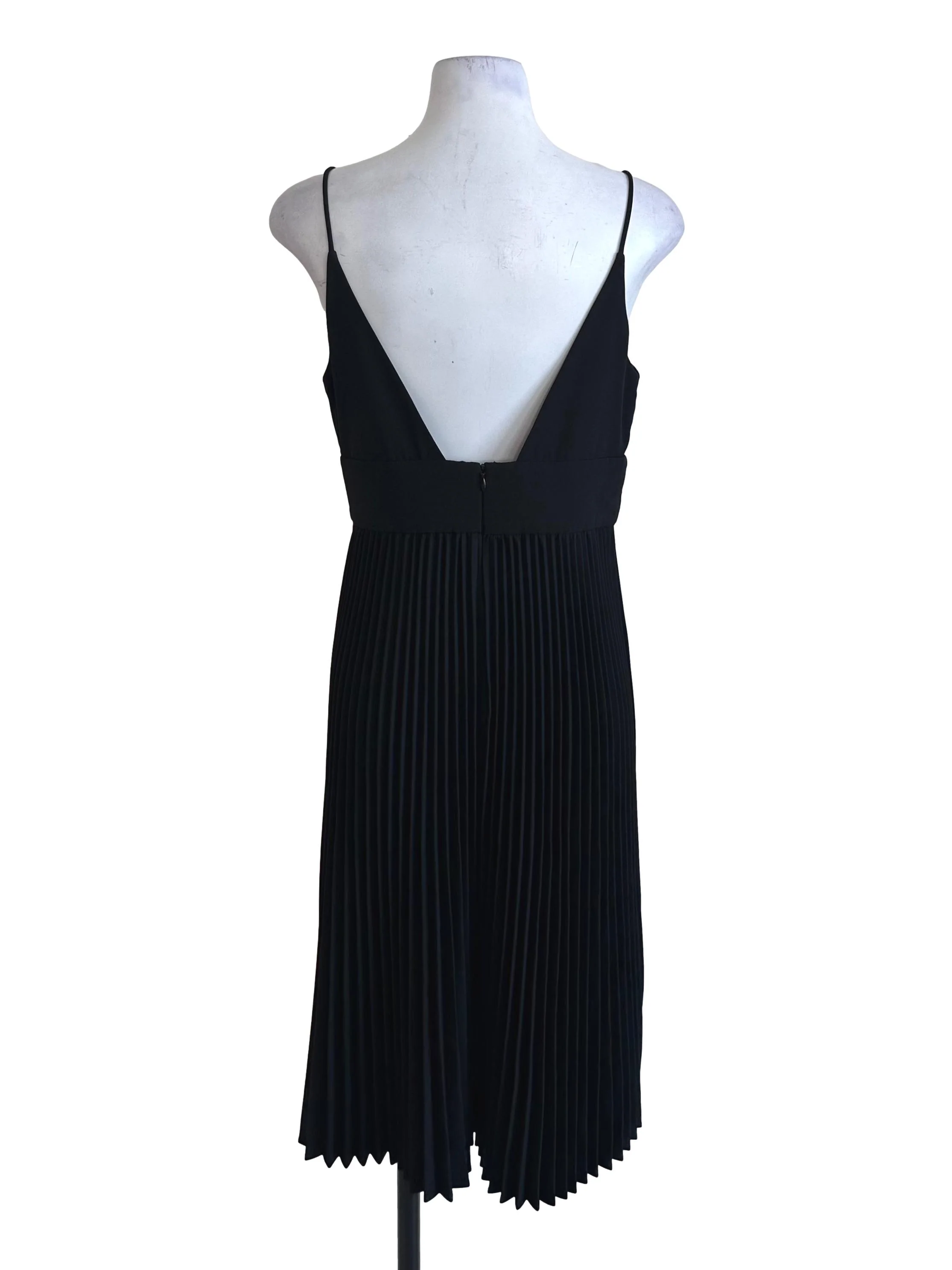 Raven Black Pleated V Neck Dress LB - Image 2